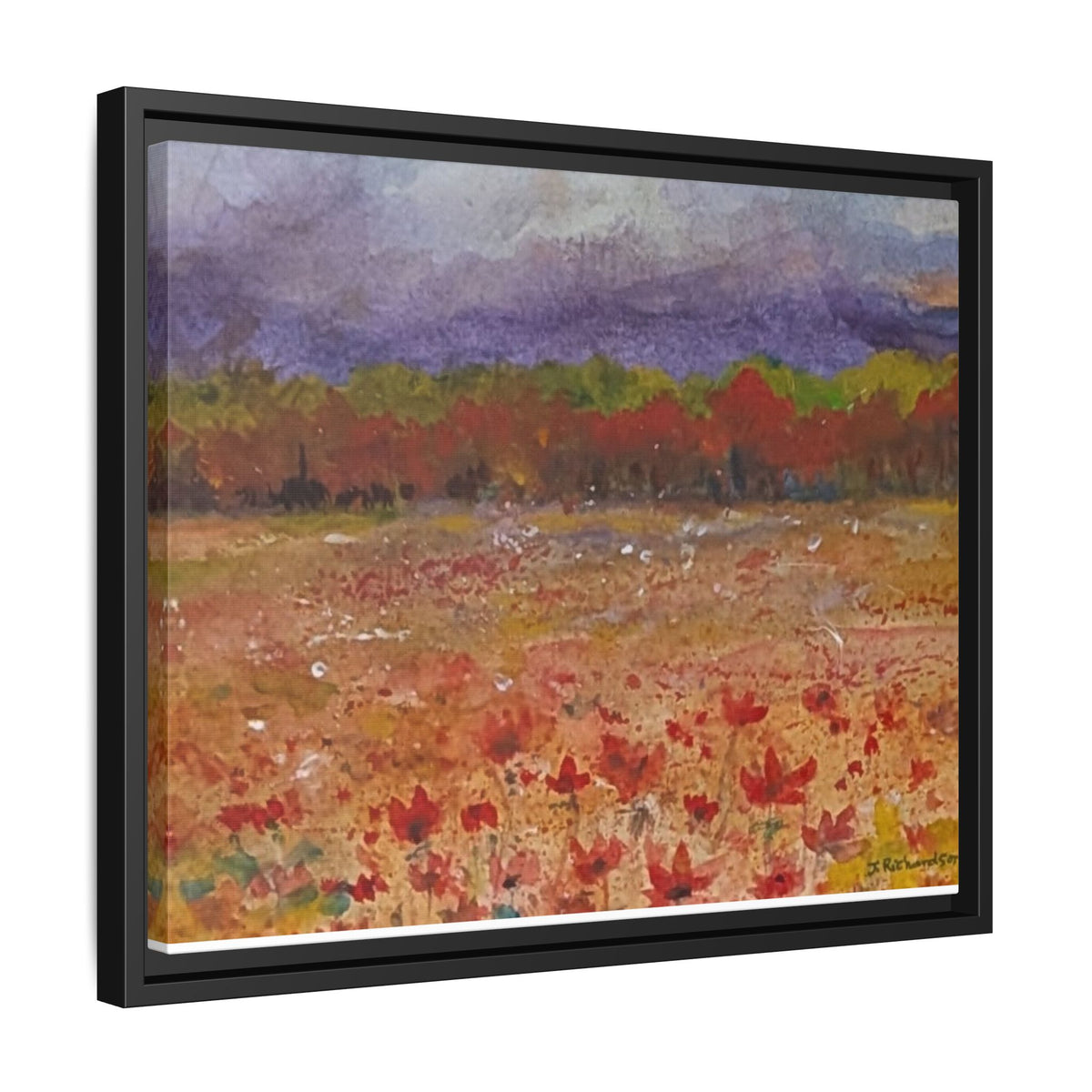 Framed Canvas Wall Art – Autumn Wildflower Meadow Landscape Painting