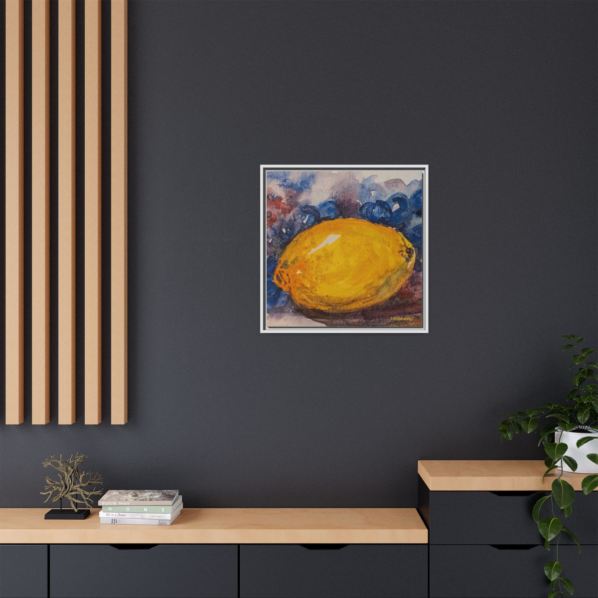 Lemon Grapes Pastel Painting Framed Matte Canvas
