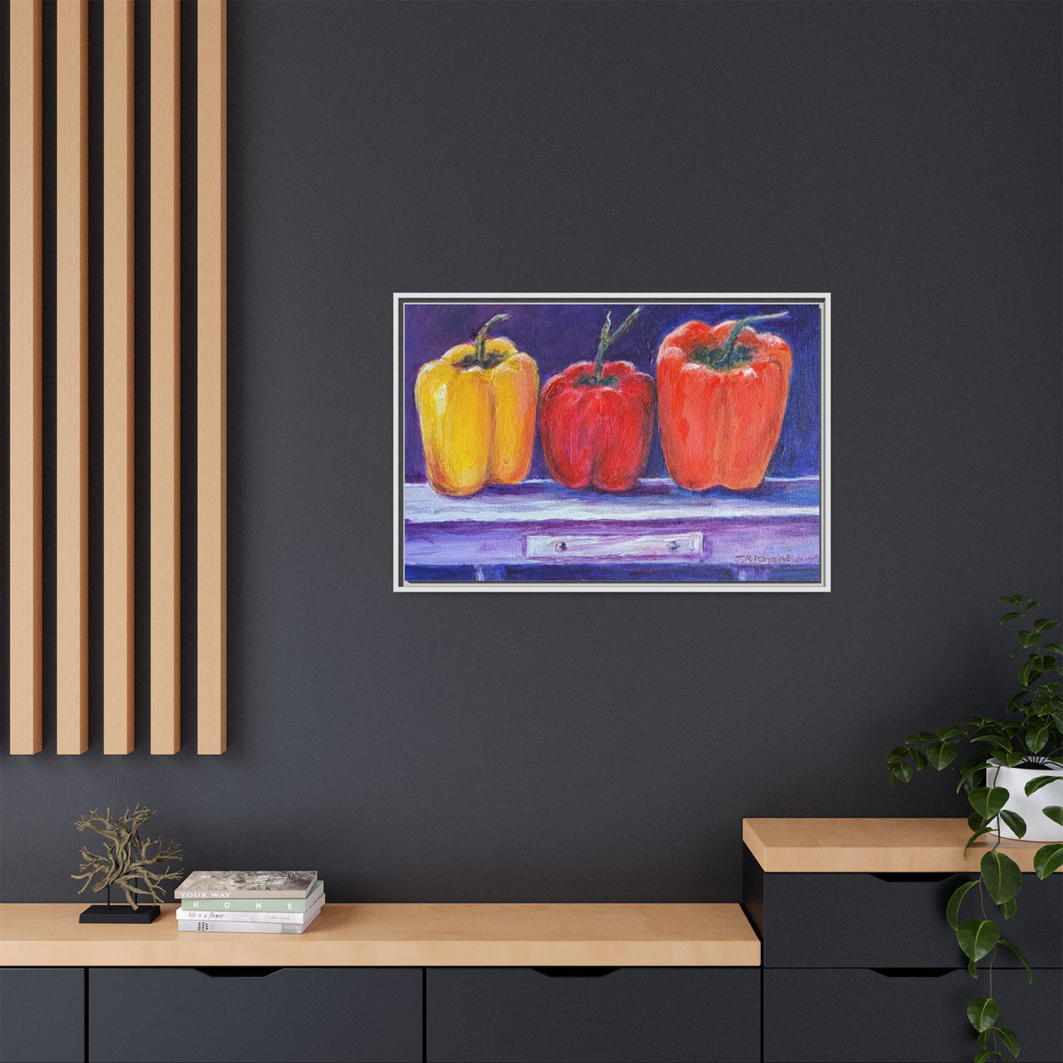 Framed Canvas Print - Colorful Bell Peppers Still Life