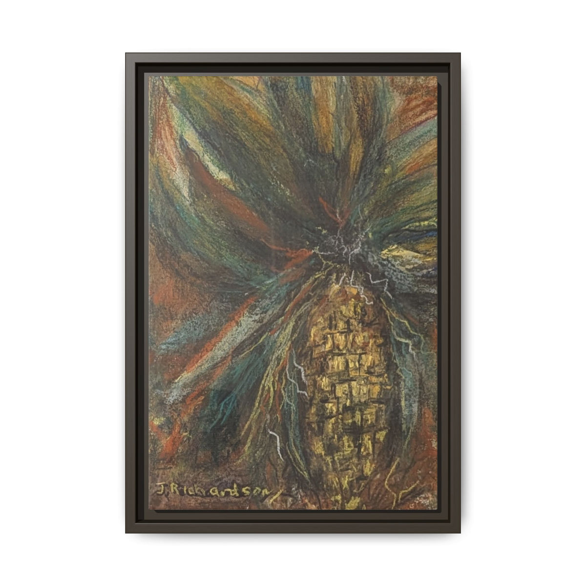 Forgotten Corn Husk Framed Canvas — Tropical Pineapple Matte Wall Art