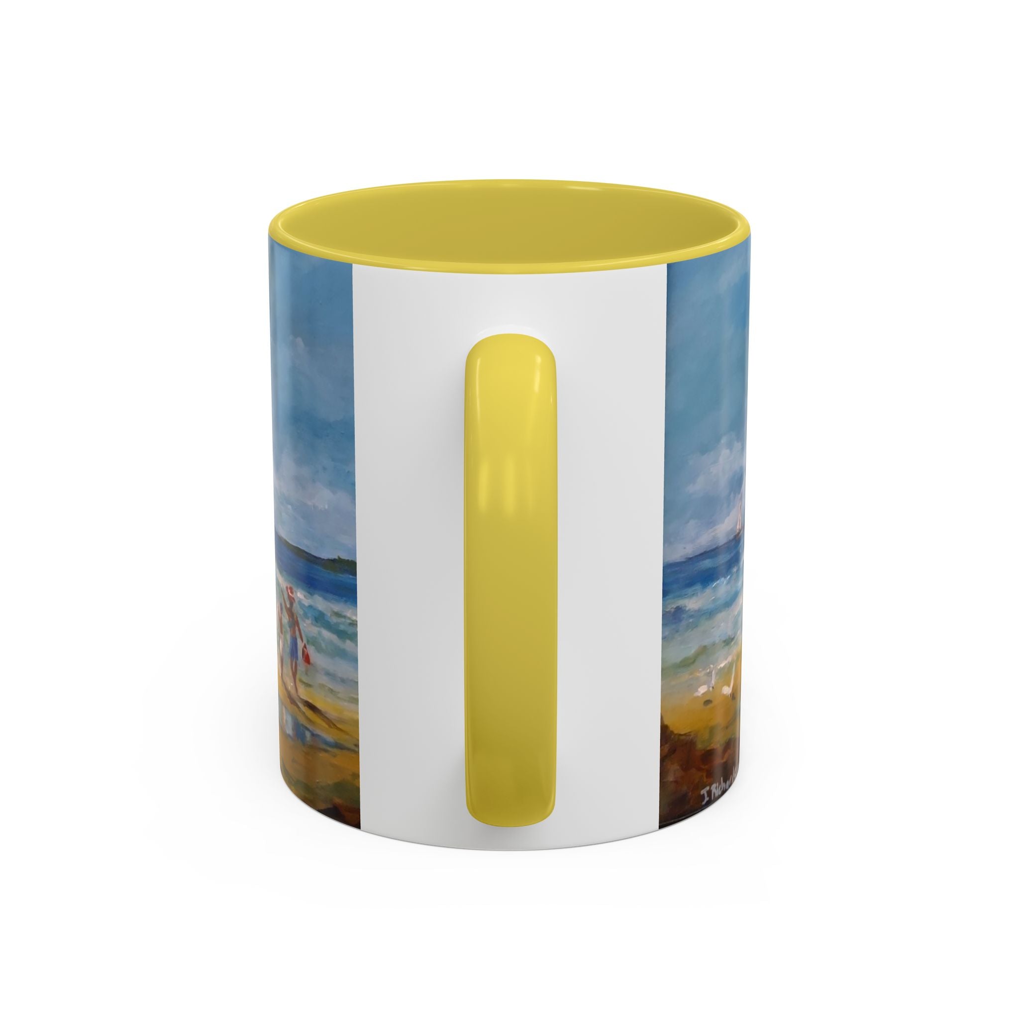 Beach & kite scene, Coffee Accent Mug - Personalize it! Colorful Ceramic Mug (11oz, 15oz)
