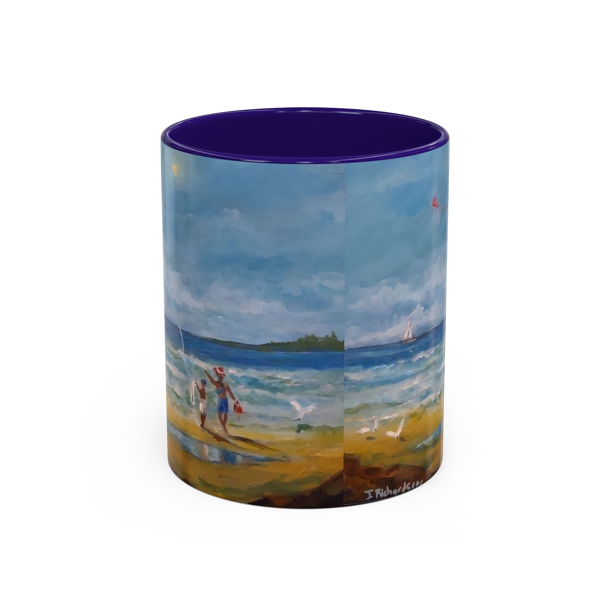 Beach & kite scene, Coffee Accent Mug - Personalize it! Colorful Ceramic Mug (11oz, 15oz)