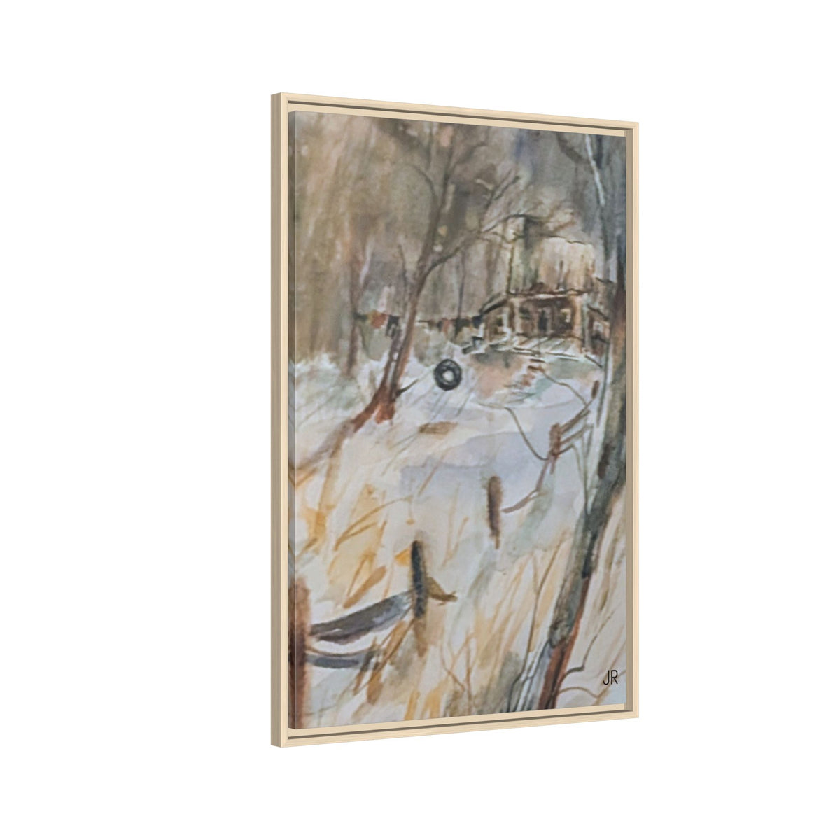 Winter Cabin Landscape Framed Canvas Print