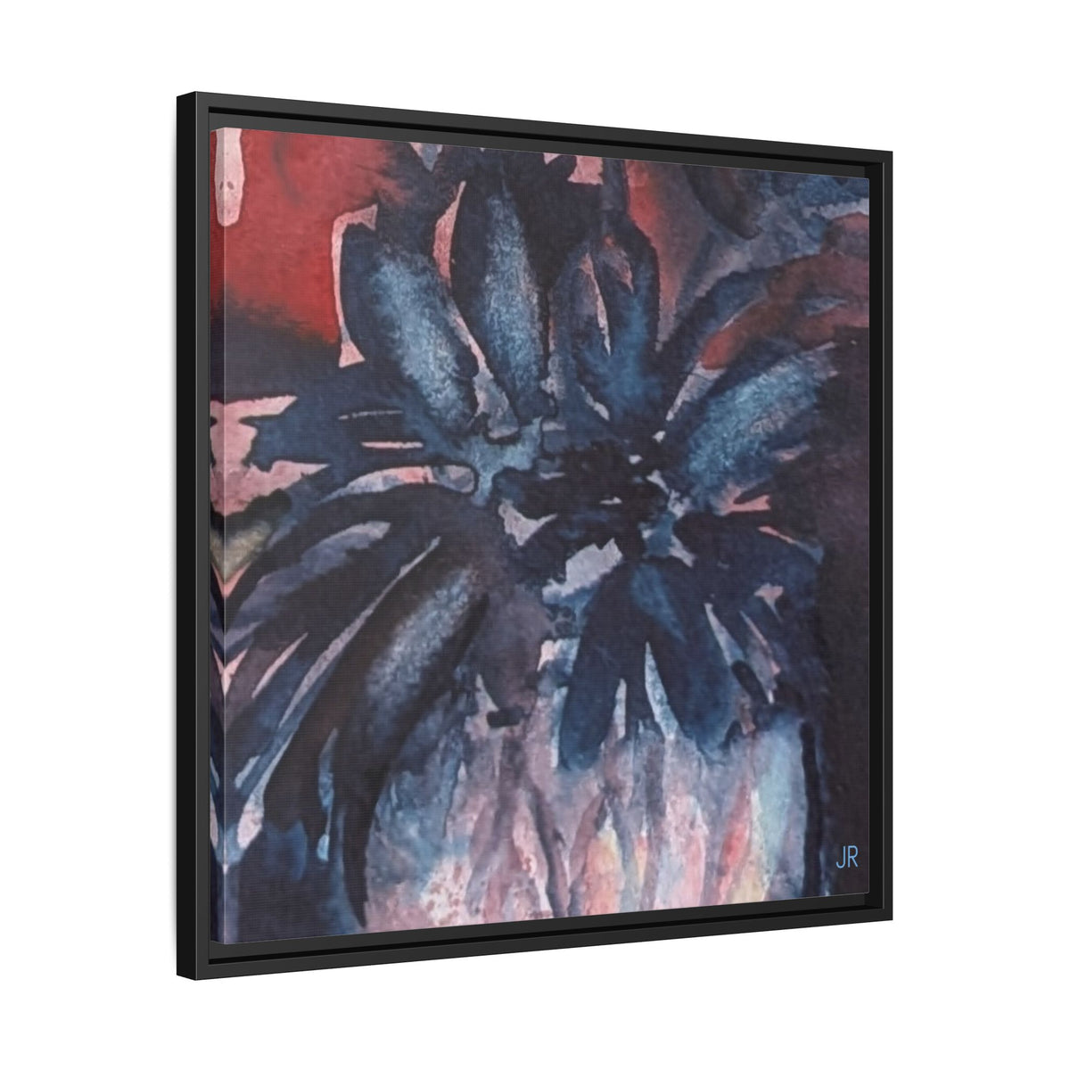Framed Floral Canvas Art - Abstract Blue & Red Watercolor Flower