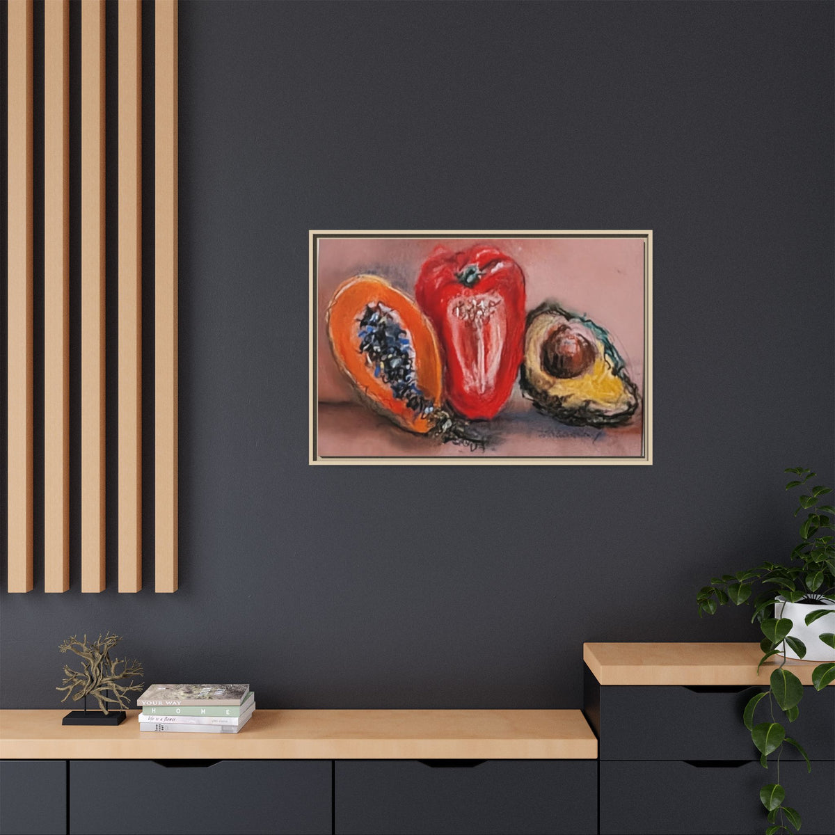 Pepper, Papaya, Avocado Still Life Matte Canvas (Framed)
