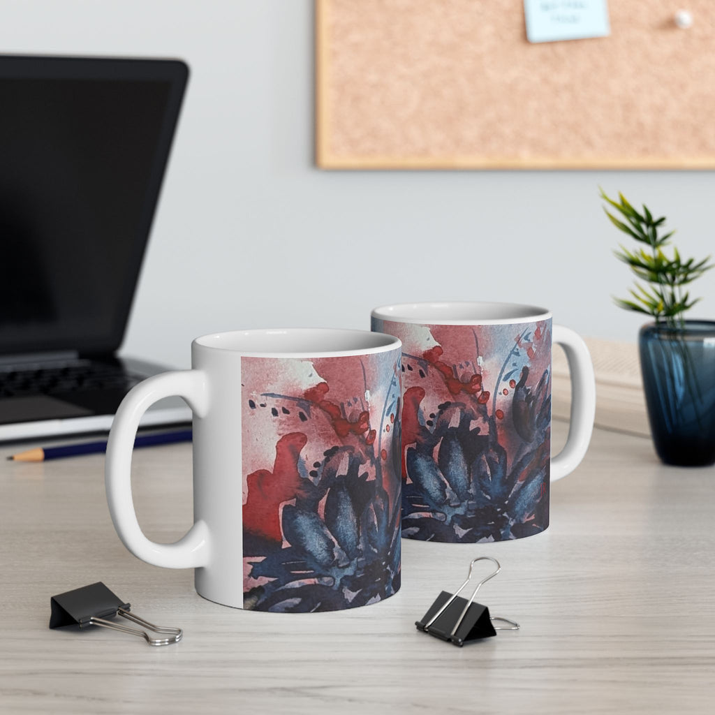 Dark Floral  Ceramic Mug –  Abstract Coffee Cup (11oz & 15oz)
