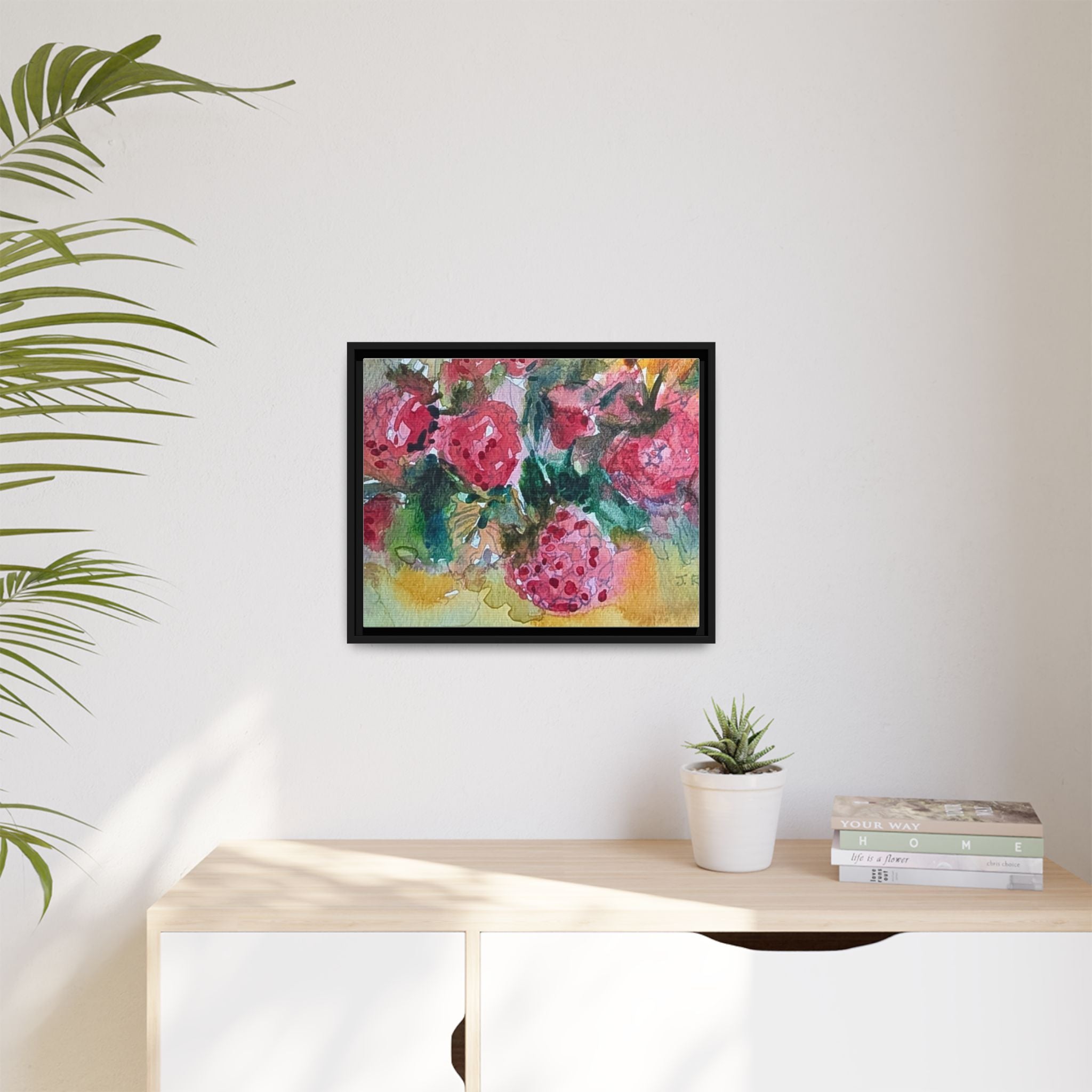 Raspberry Patch Still Life Framed Matte Canvas Print