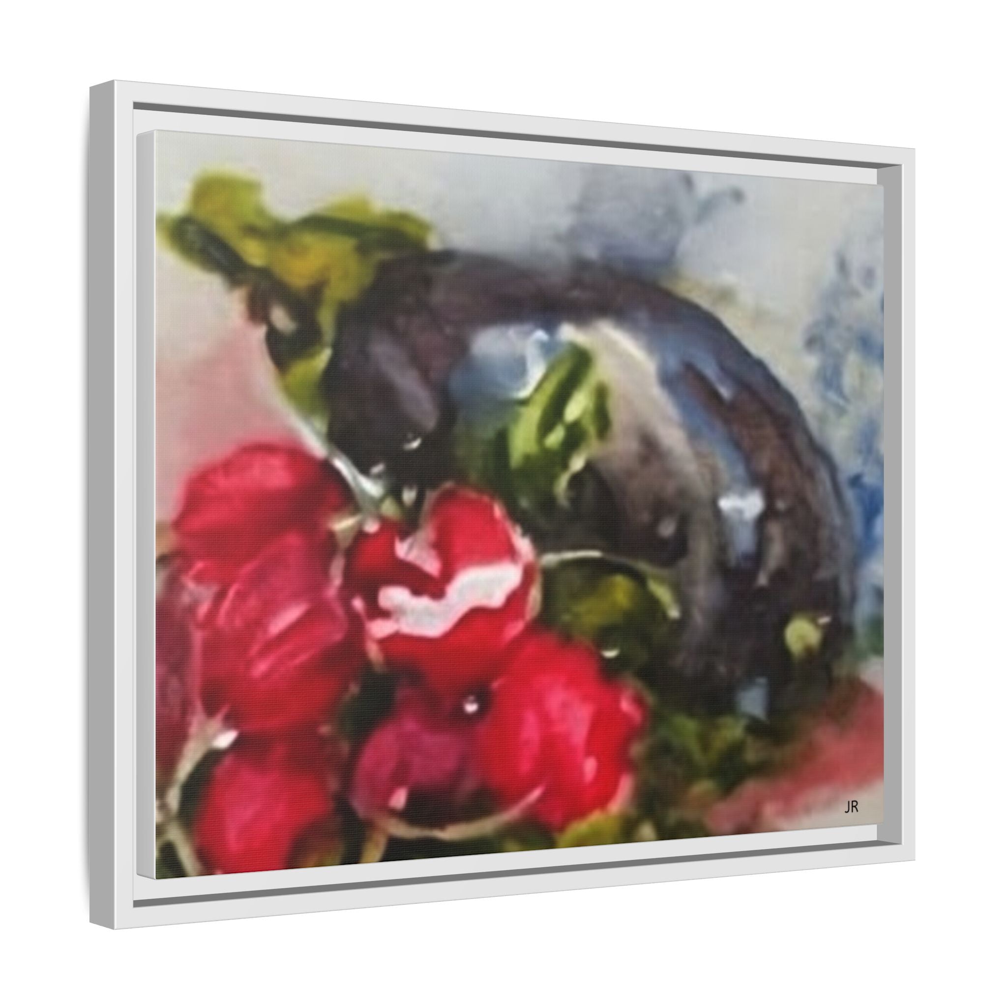Ripe Eggplant and Red Radishes Canvas Framed Matte Canvas | Still Life Kitchen Wall Art