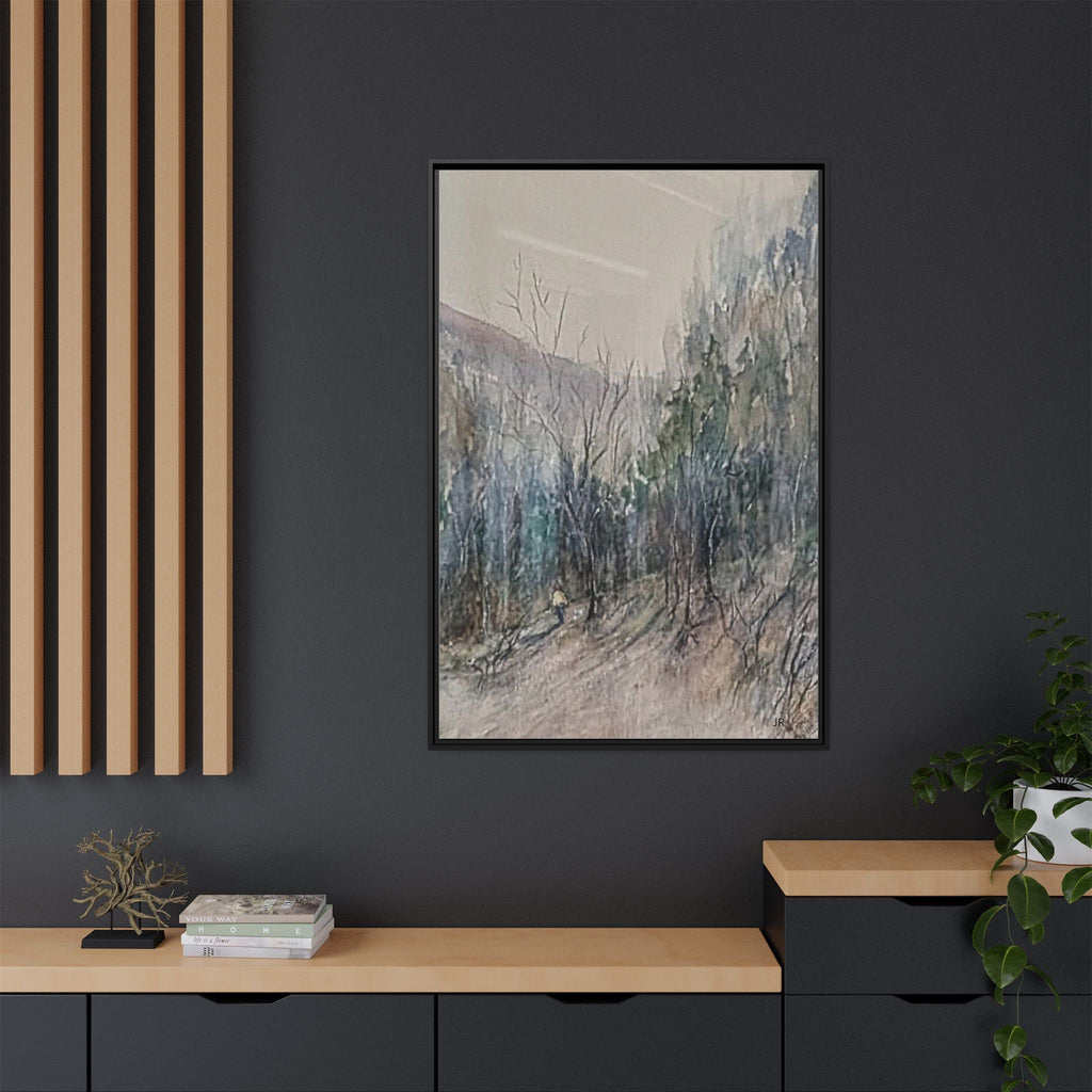 Misty Forest Landscape Matte Canvas Framed | Watercolor Mountain Scene