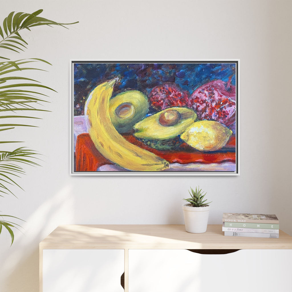 Framed Matte Canvas Still Life Print — Banana, Avocado & Lemon Artwork