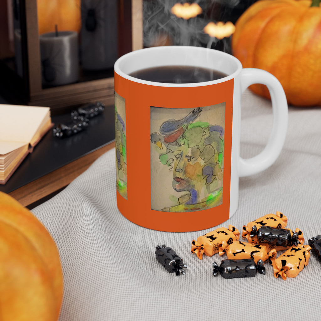 Abstract Watercolor Face Mug | Ceramic Orange Accent