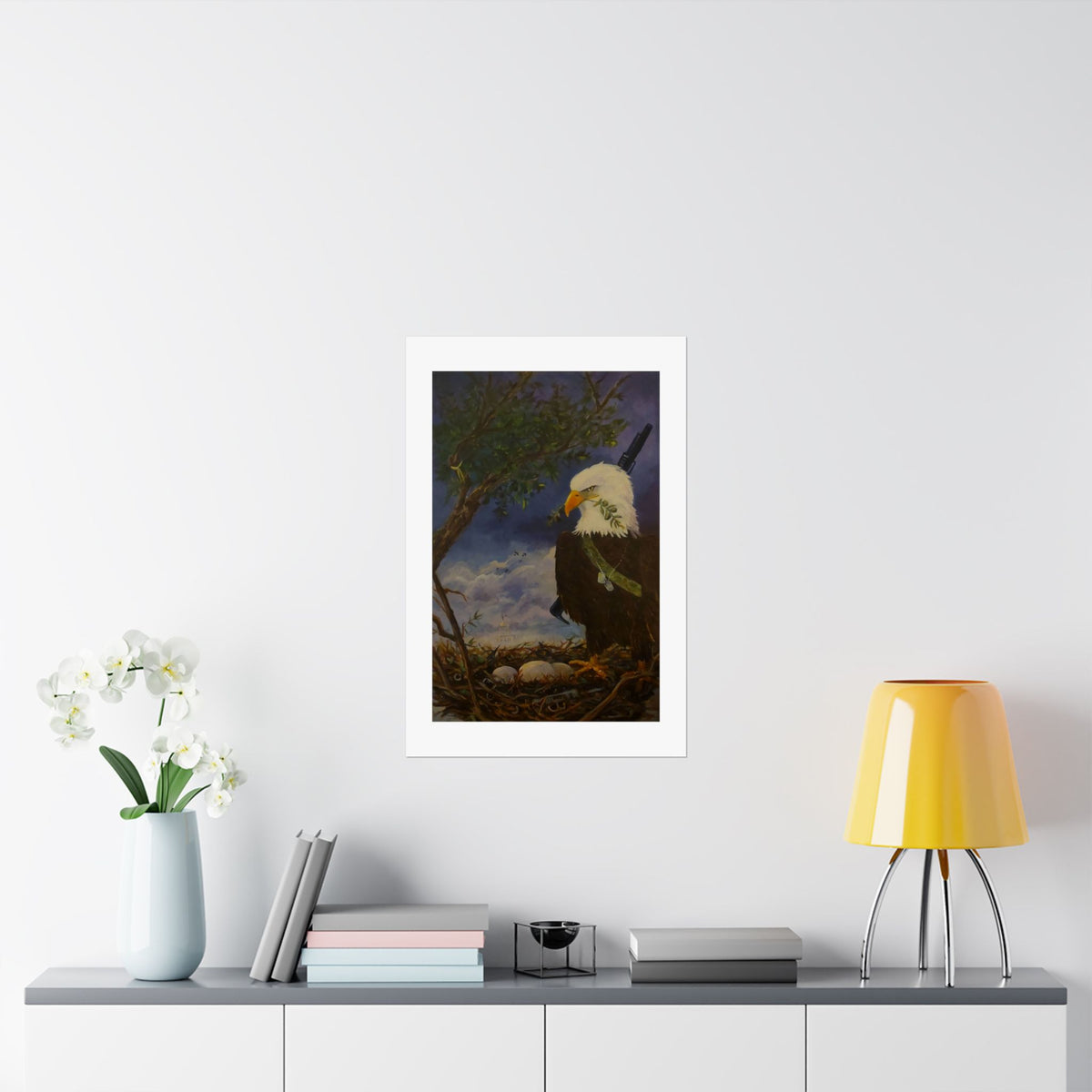 Patriotic Bald Eagle Nest Matte Poster | Vintage Wildlife Art