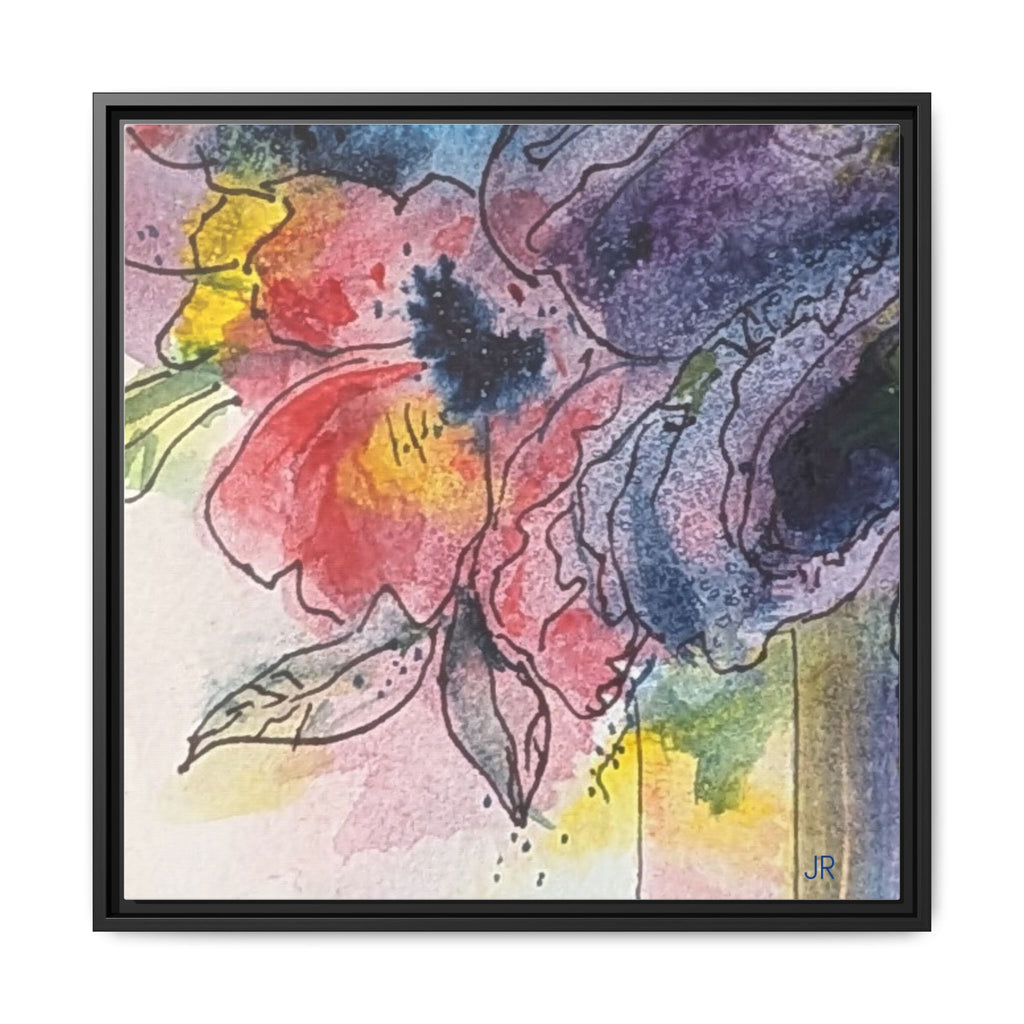 Framed Floral Watercolor Canvas Print — Colorful Abstract Poppies