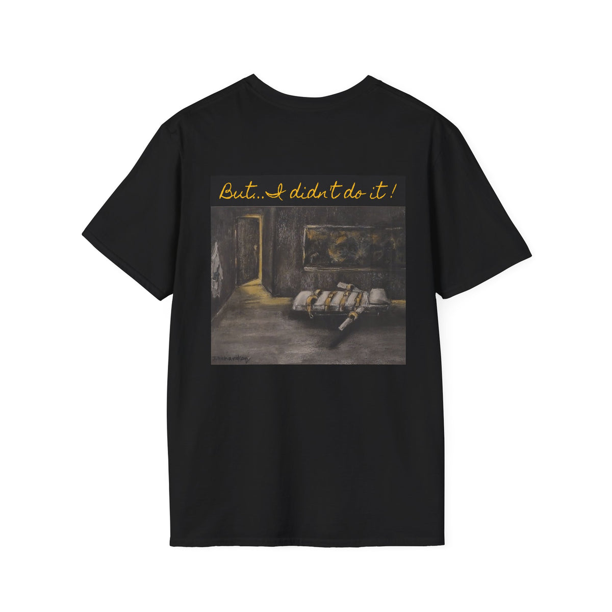 Lethal Injection Table 'I Didn't Do It!' T-Shirt | Minimal Script Logo