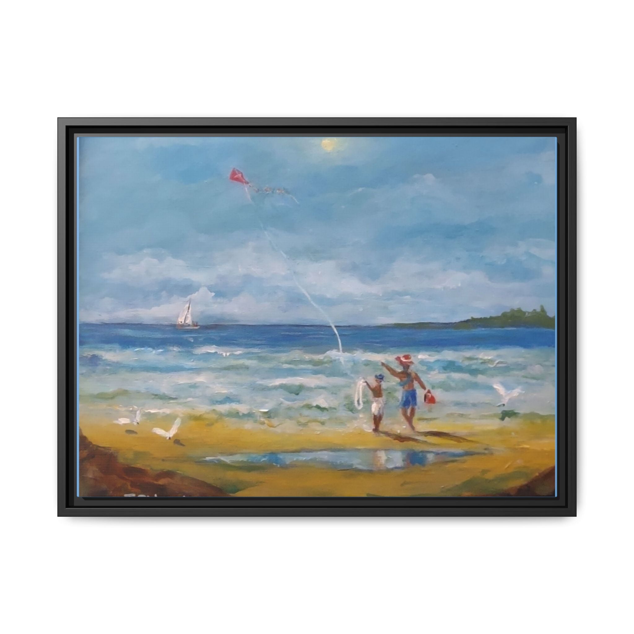 Kite on shore Framed Matte Canvas Wall Art
