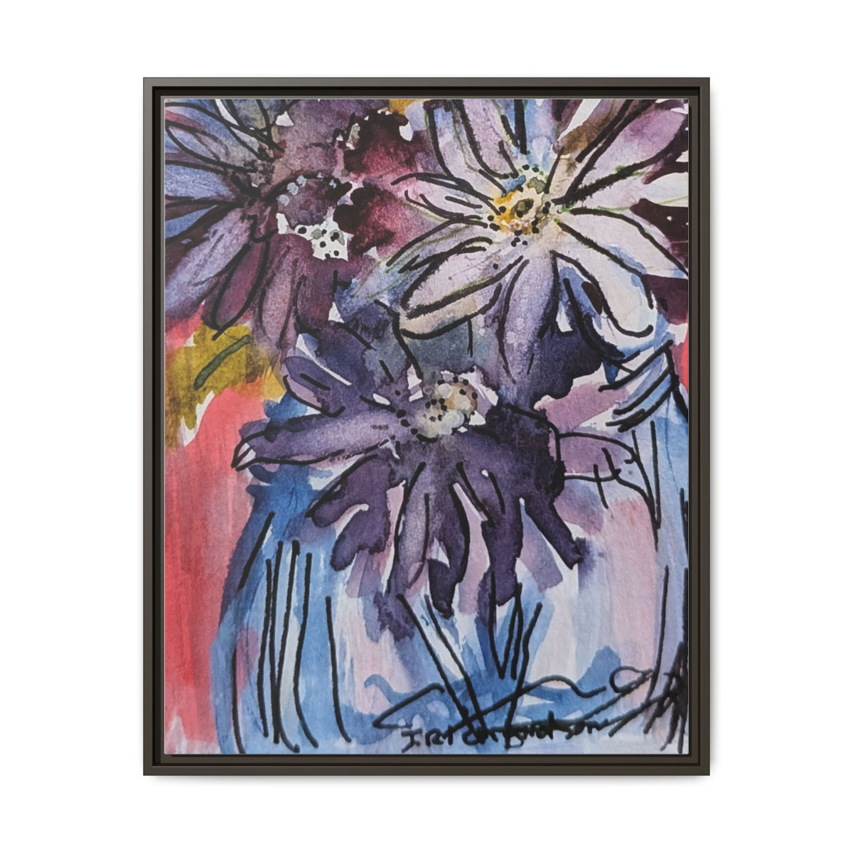 Dark Daisies Matte Canvas Framed | Floral Wall Art