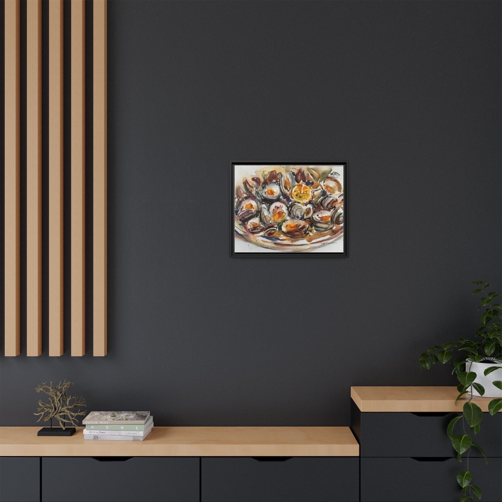 Clam Shell Watercolor Still Life Framed Canvas | Matte Multi-Color
