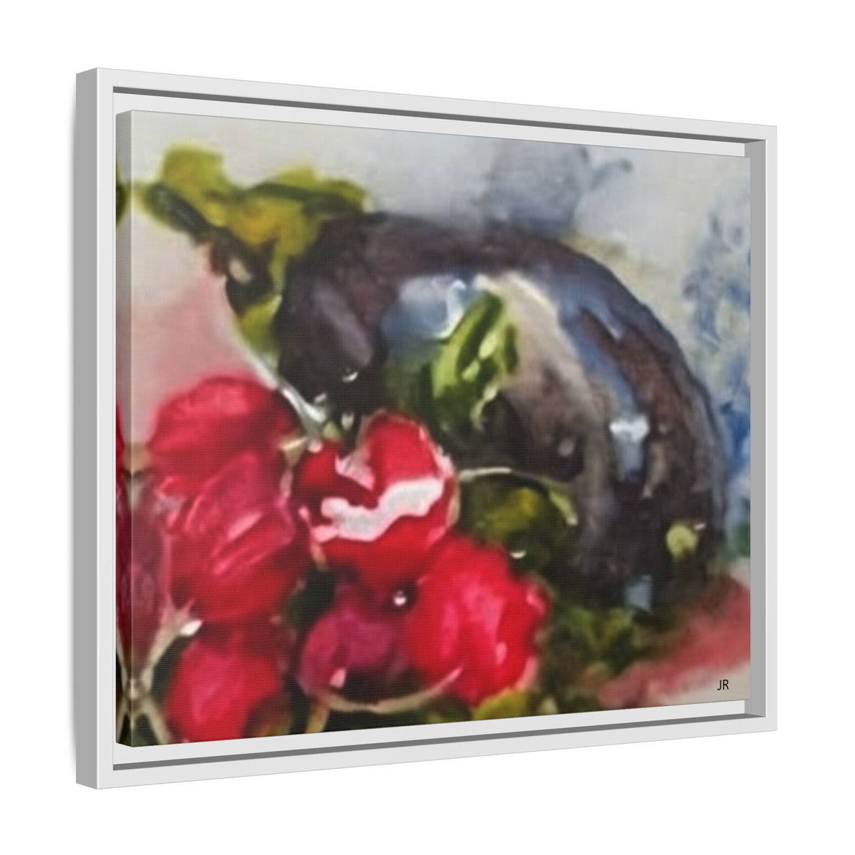 Ripe Eggplant and Red Radishes Canvas Framed Matte Canvas | Still Life Kitchen Wall Art