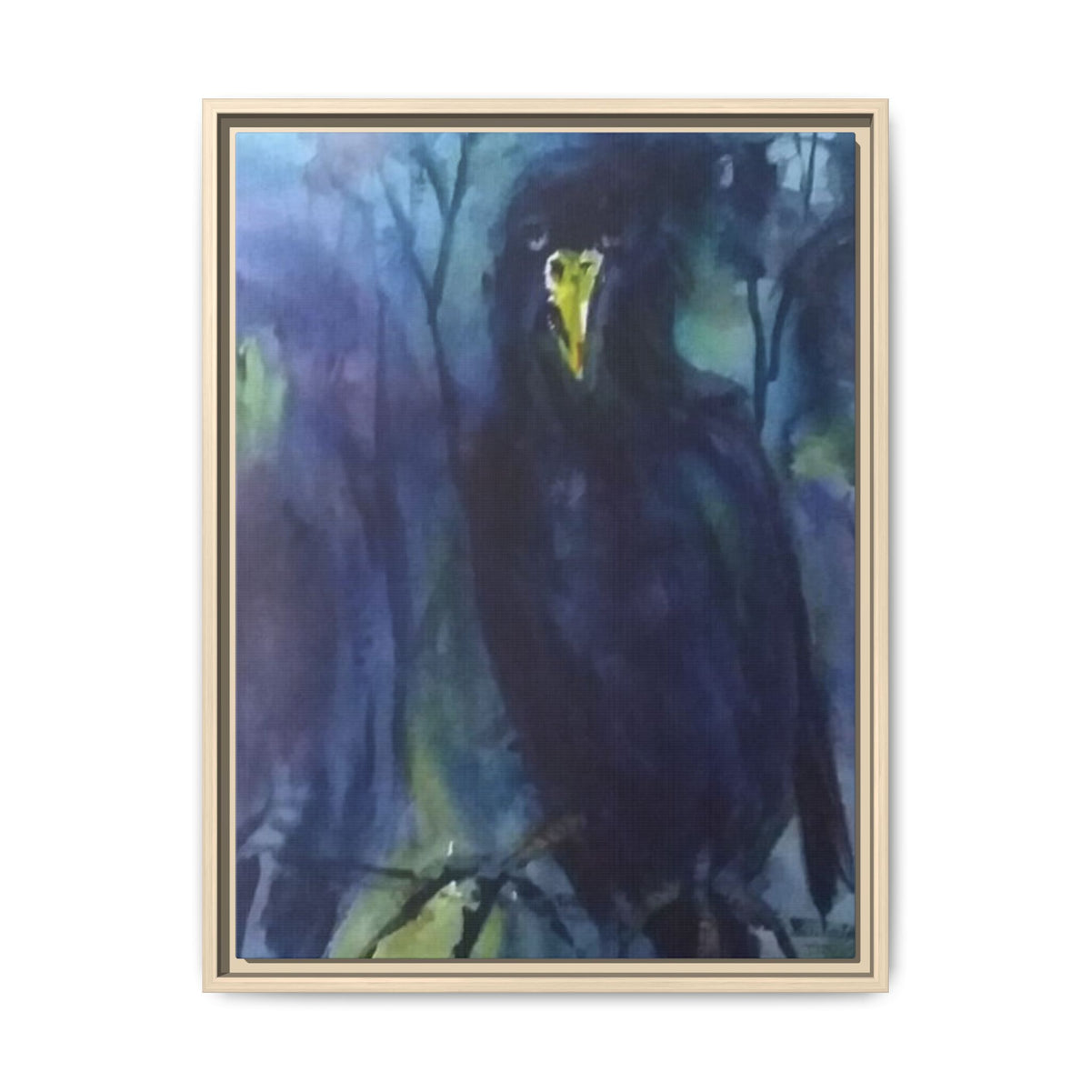 Framed Matte Canvas Print — Moody Black Raven Artwork