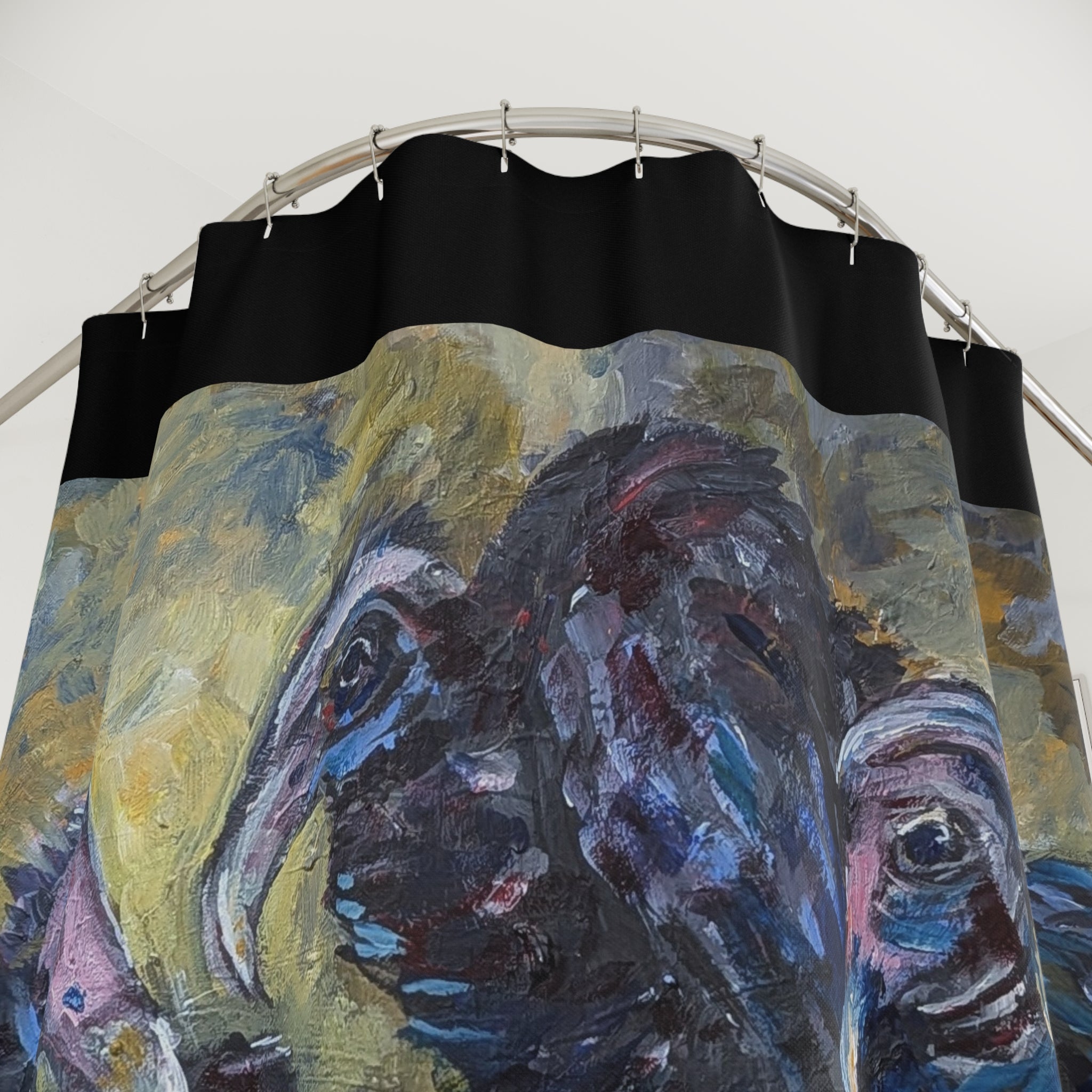 Vulture Trio Shower Curtain | Black Border, Dark Painterly Bird Artwork