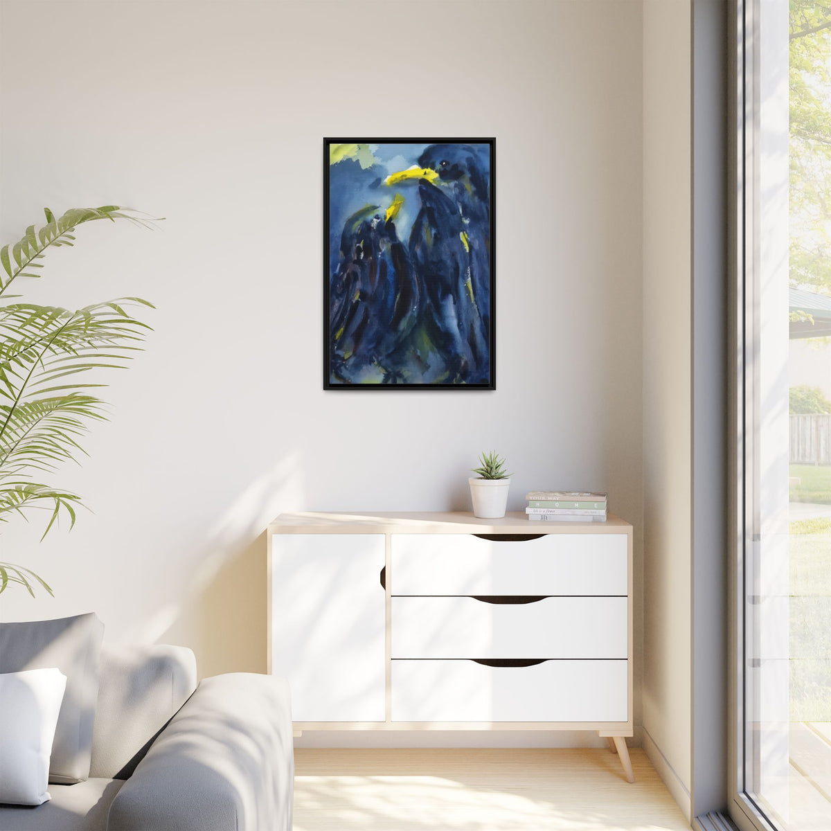 Framed Matte Canvas — Blue Raven Watercolor "Baby & Mother" Wall Art