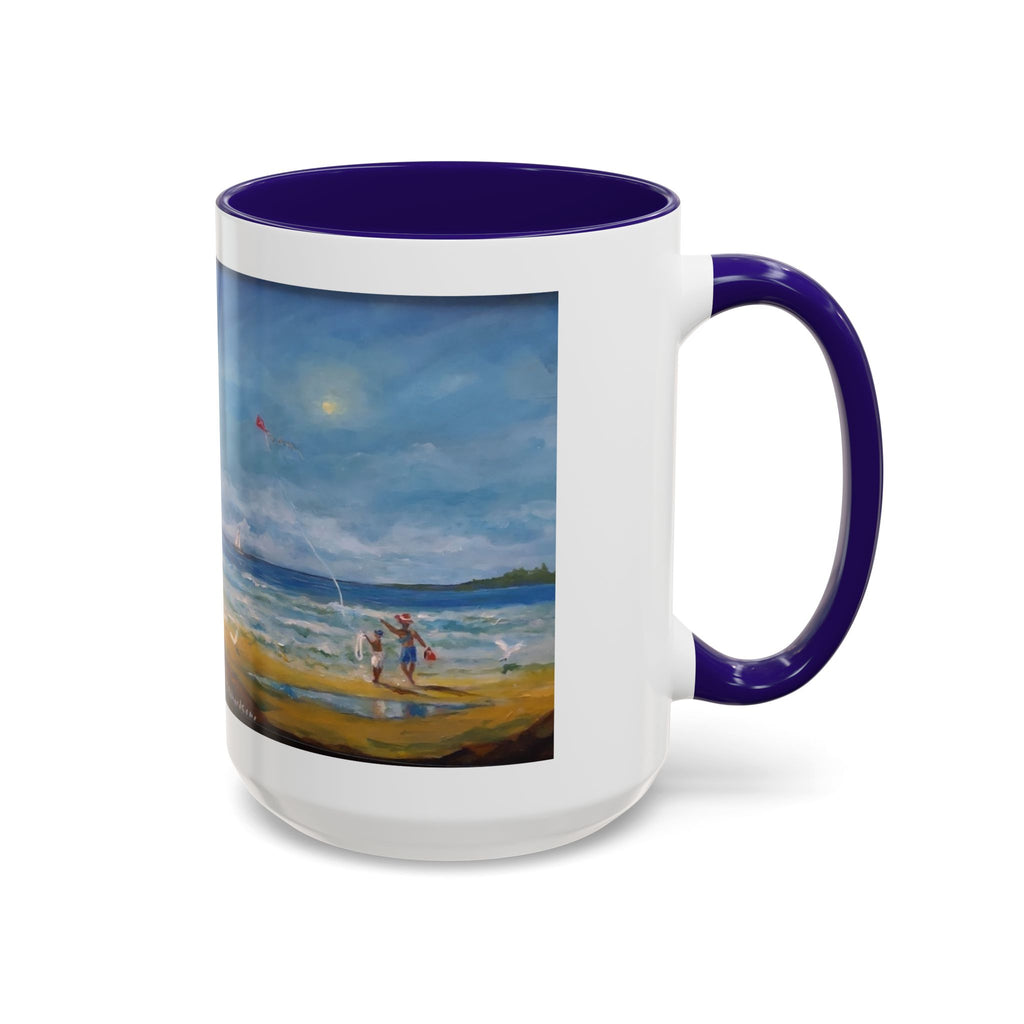 Beach & kite scene, Coffee Accent Mug - Personalize it! Colorful Ceramic Mug (11oz, 15oz)