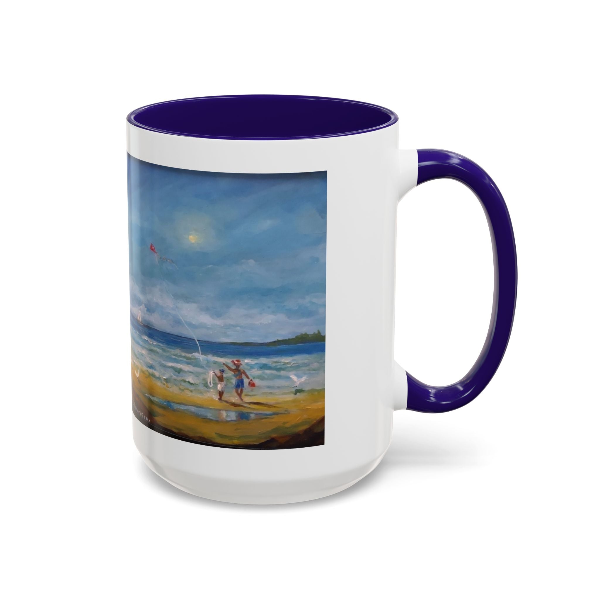 Beach & kite scene, Coffee Accent Mug - Personalize it! Colorful Ceramic Mug (11oz, 15oz)