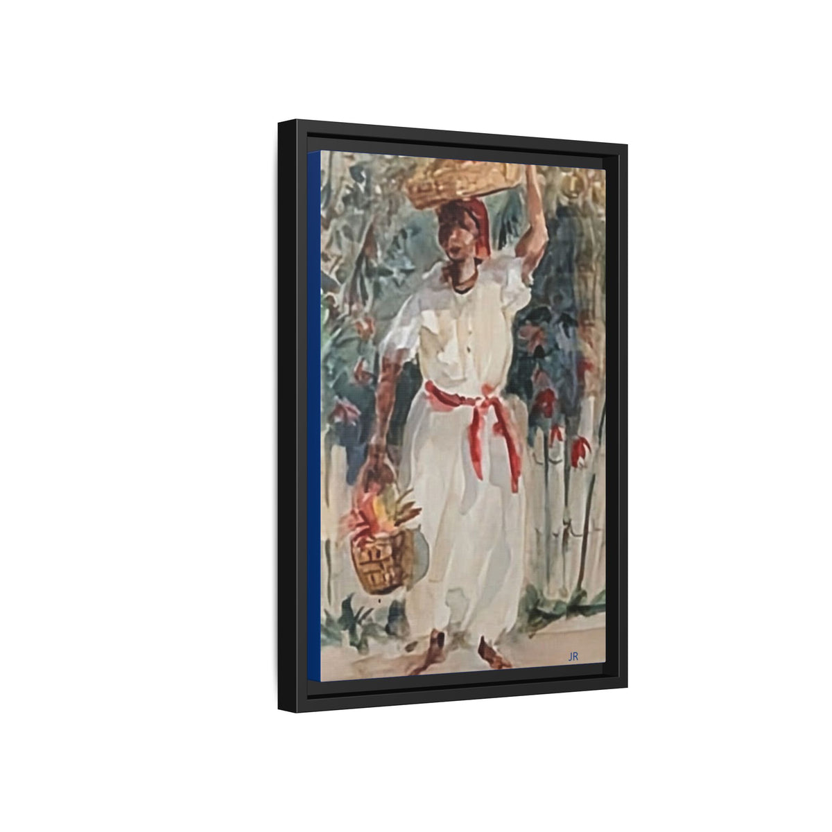 Tropical Market Woman Framed Watercolor Wall Art