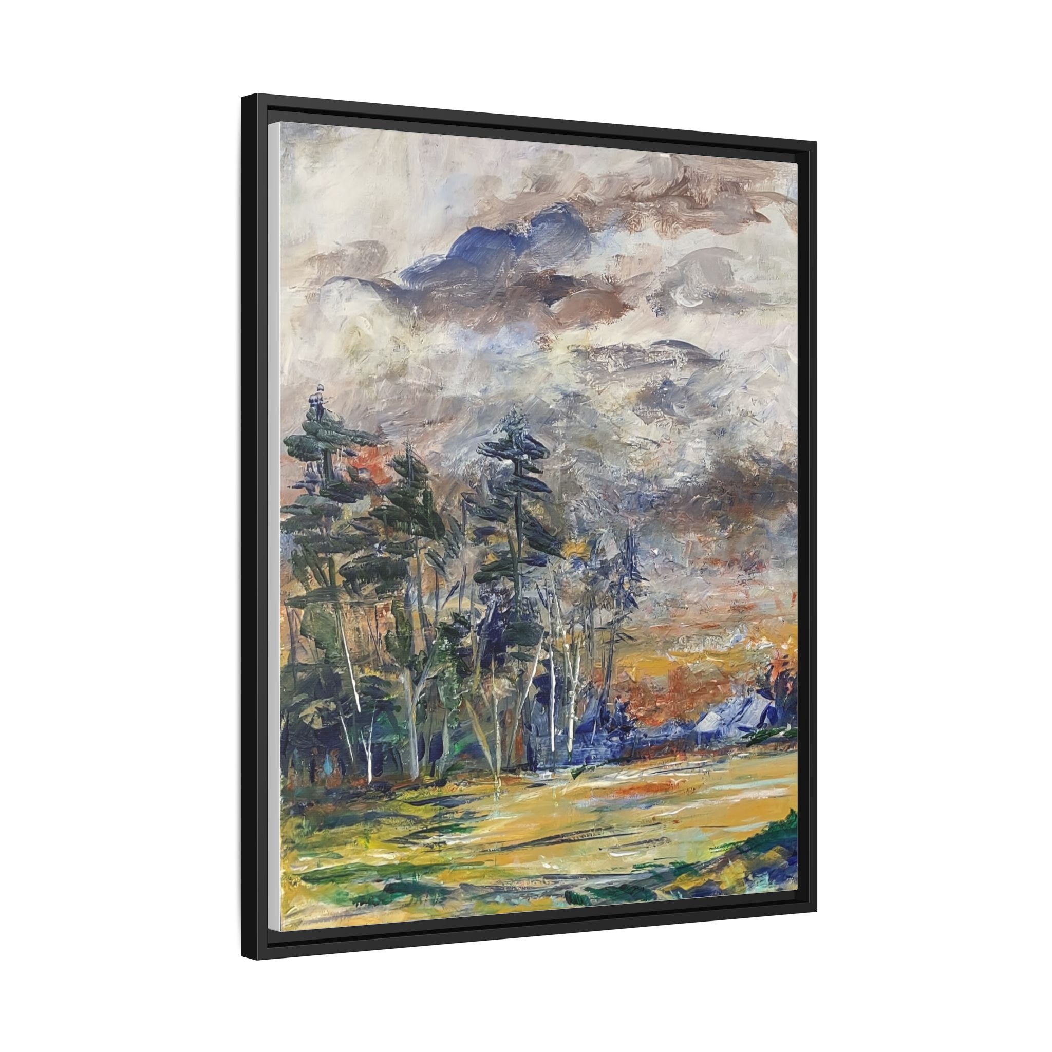 Framed Matte Canvas Landscape Print — Abstract Forest Meadow Wall Art
