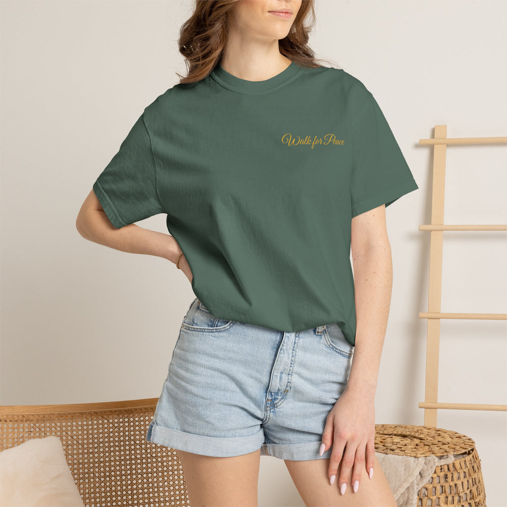 "Walk for Peace," Back design, Unisex Garment-Dyed T-shirt