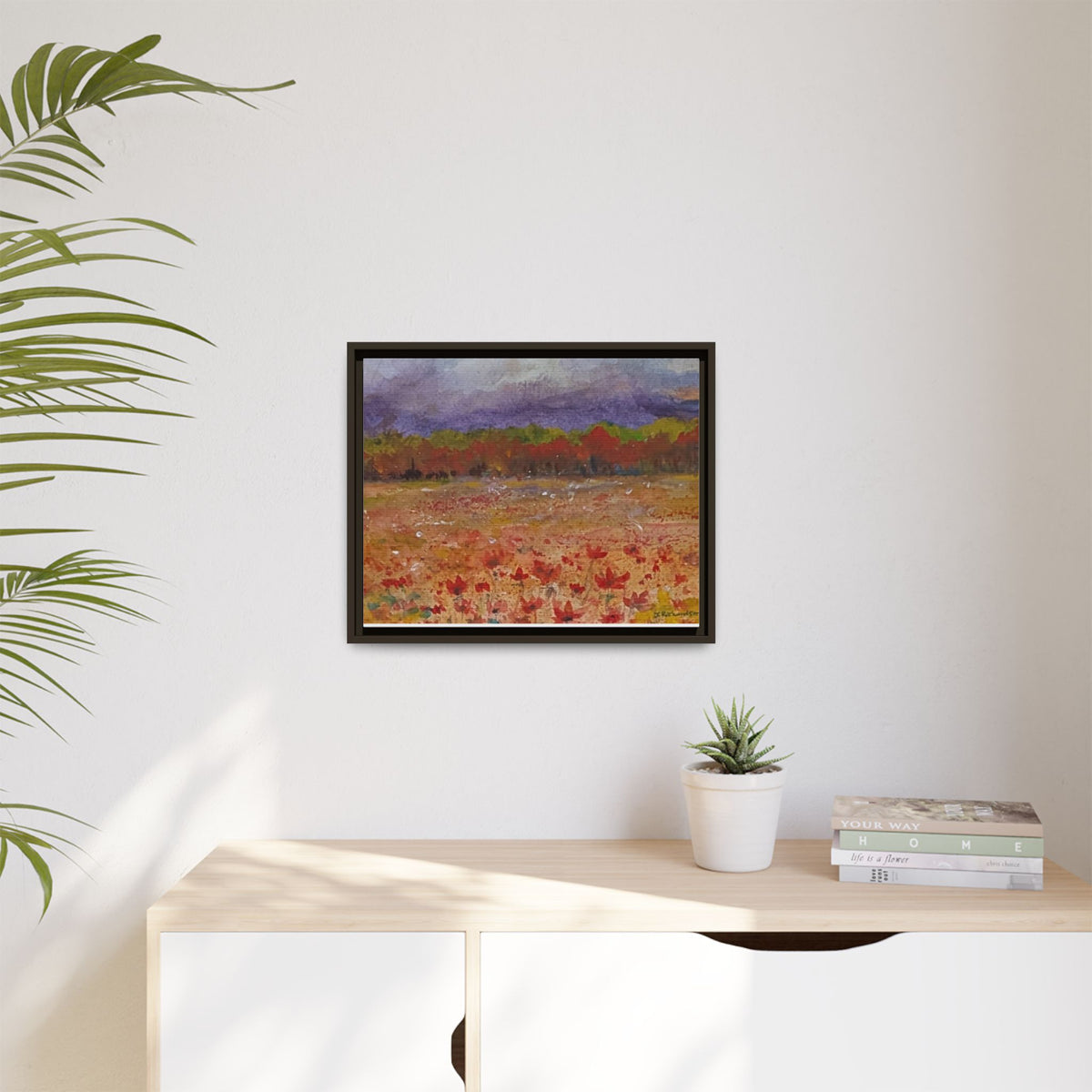 Framed Canvas Wall Art – Autumn Wildflower Meadow Landscape Painting