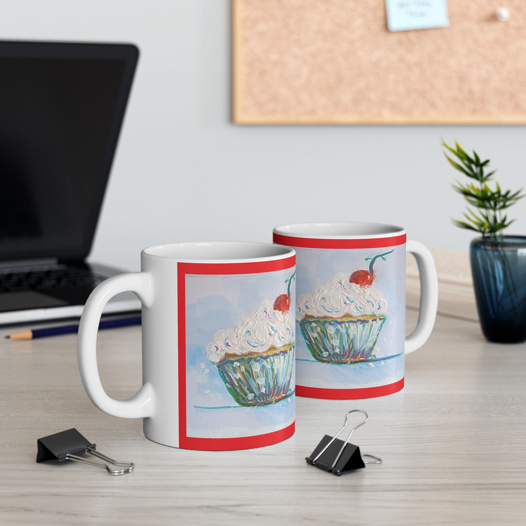 Cupcake Art Ceramic Mug (11oz & 15oz) — Whimsical Personalizable Painted Dessert Coffee Cup