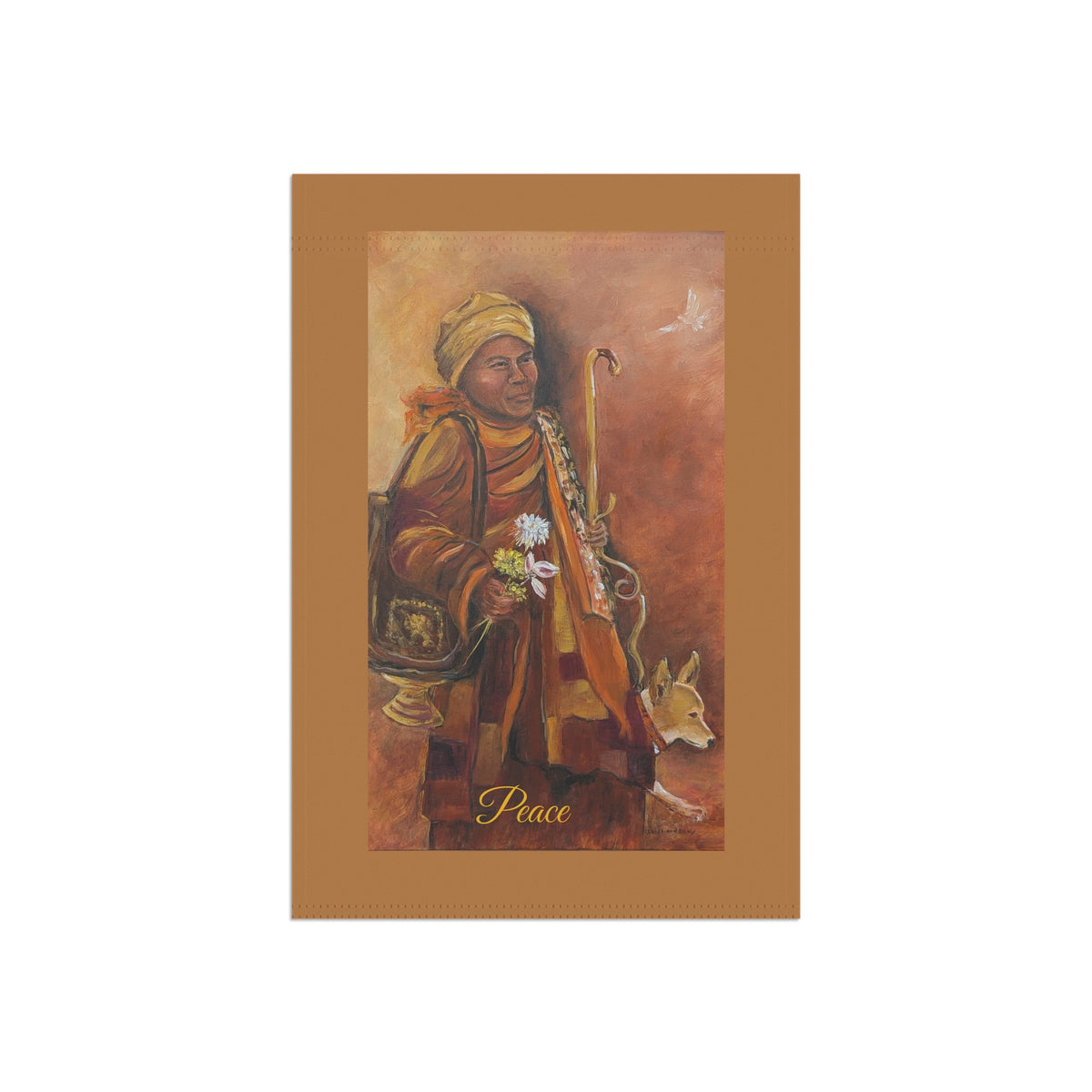 Peaceful Monk Garden Flag  Rustic Religious Outdoor Banner