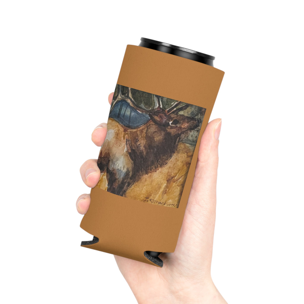 Elk Watercolor Can Cooler  Rustic Wildlife Beverage Koozie