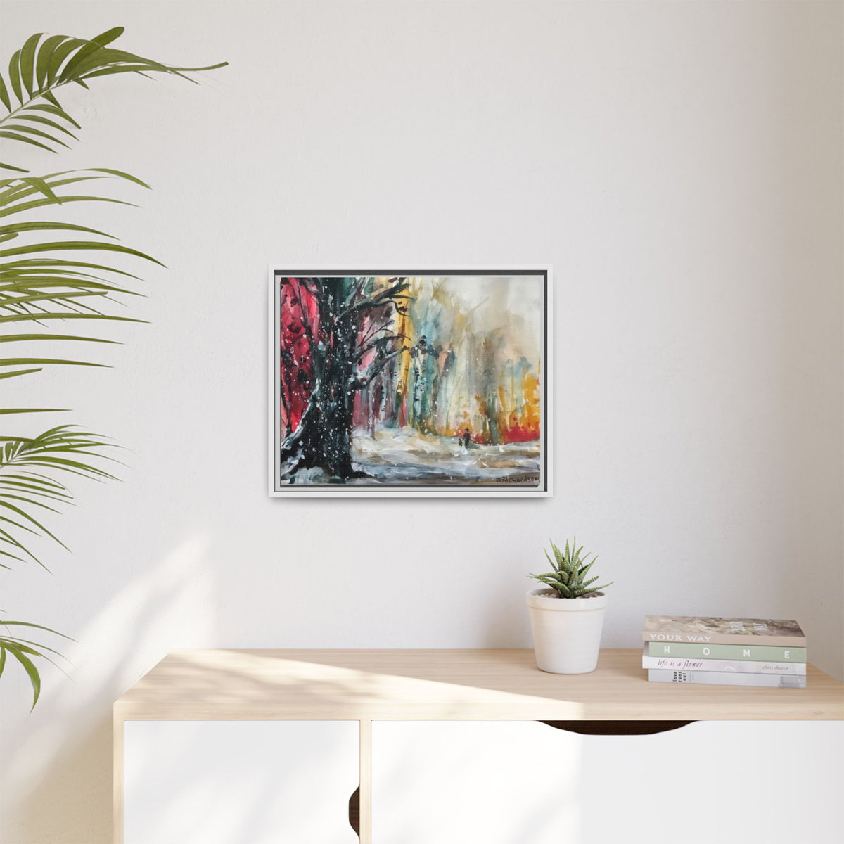 Forest Winter Walk Scene Framed Matte Canvas, | Multi-Color Wall Art