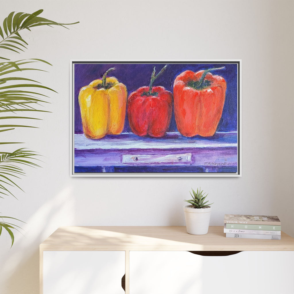 Framed Canvas Print - Colorful Bell Peppers Still Life