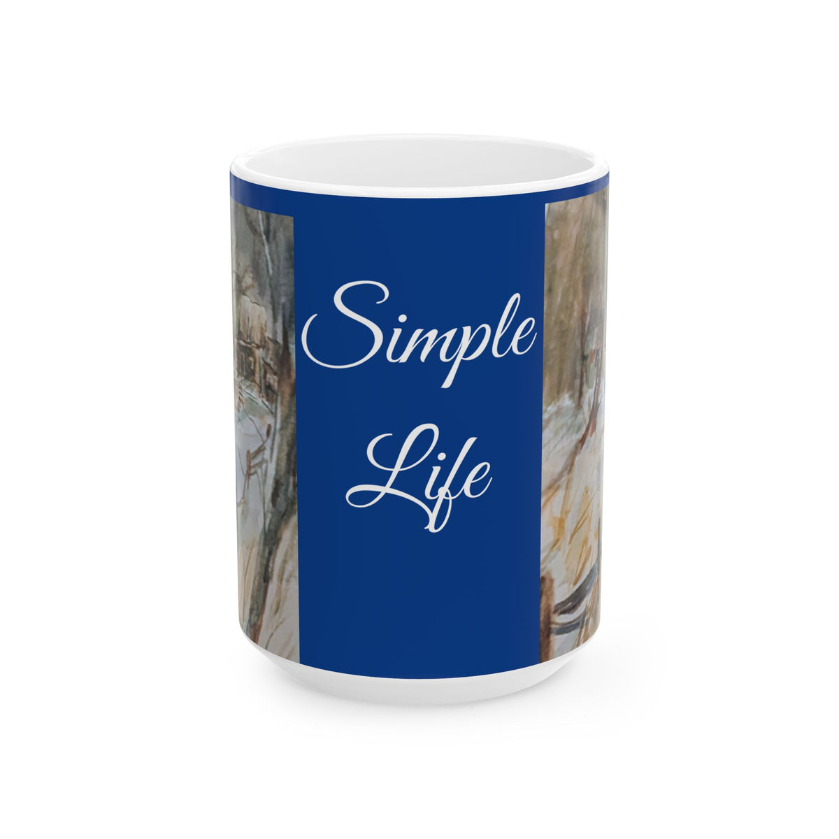 Simple Life Scenic Panels Ceramic Mug | Snow-Dusted Cabin Morning