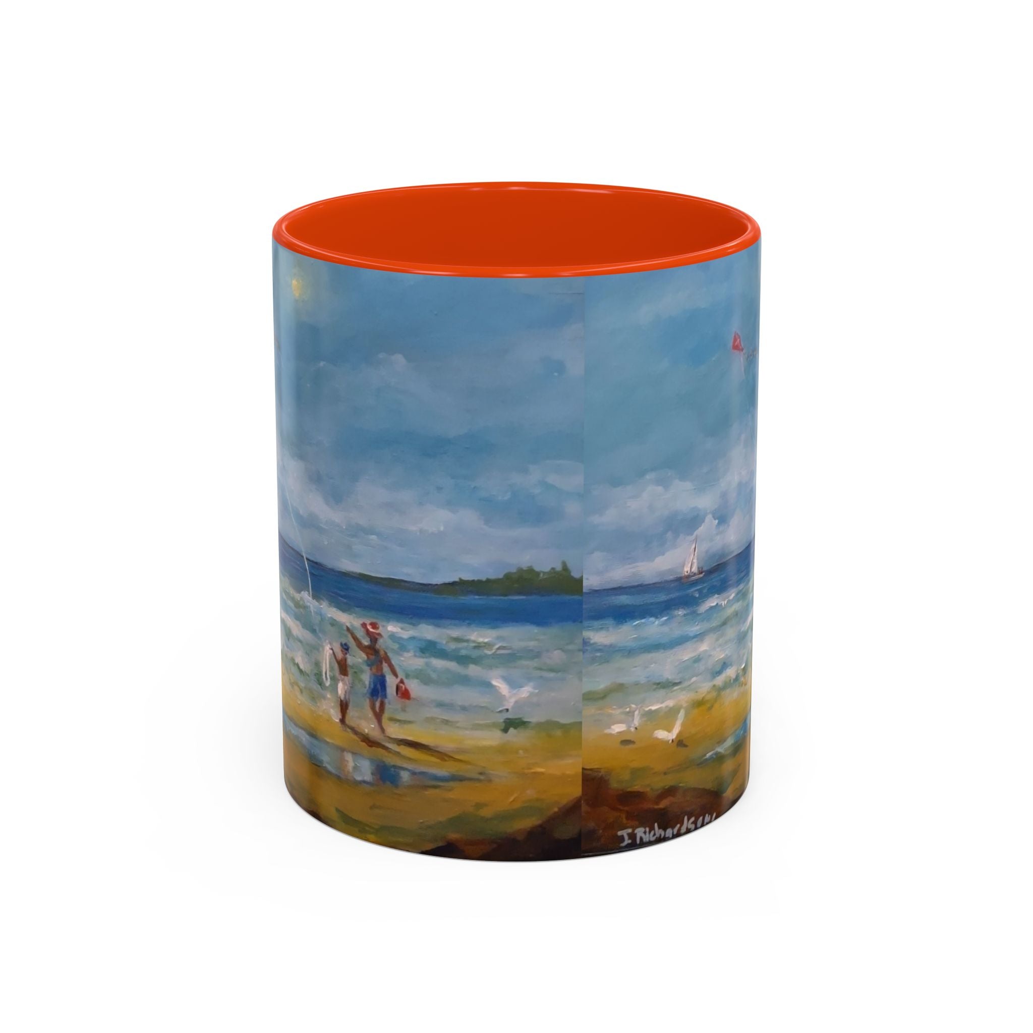 Beach & kite scene, Coffee Accent Mug - Personalize it! Colorful Ceramic Mug (11oz, 15oz)