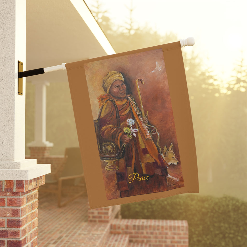 Peaceful Monk Garden Flag  Rustic Religious Outdoor Banner