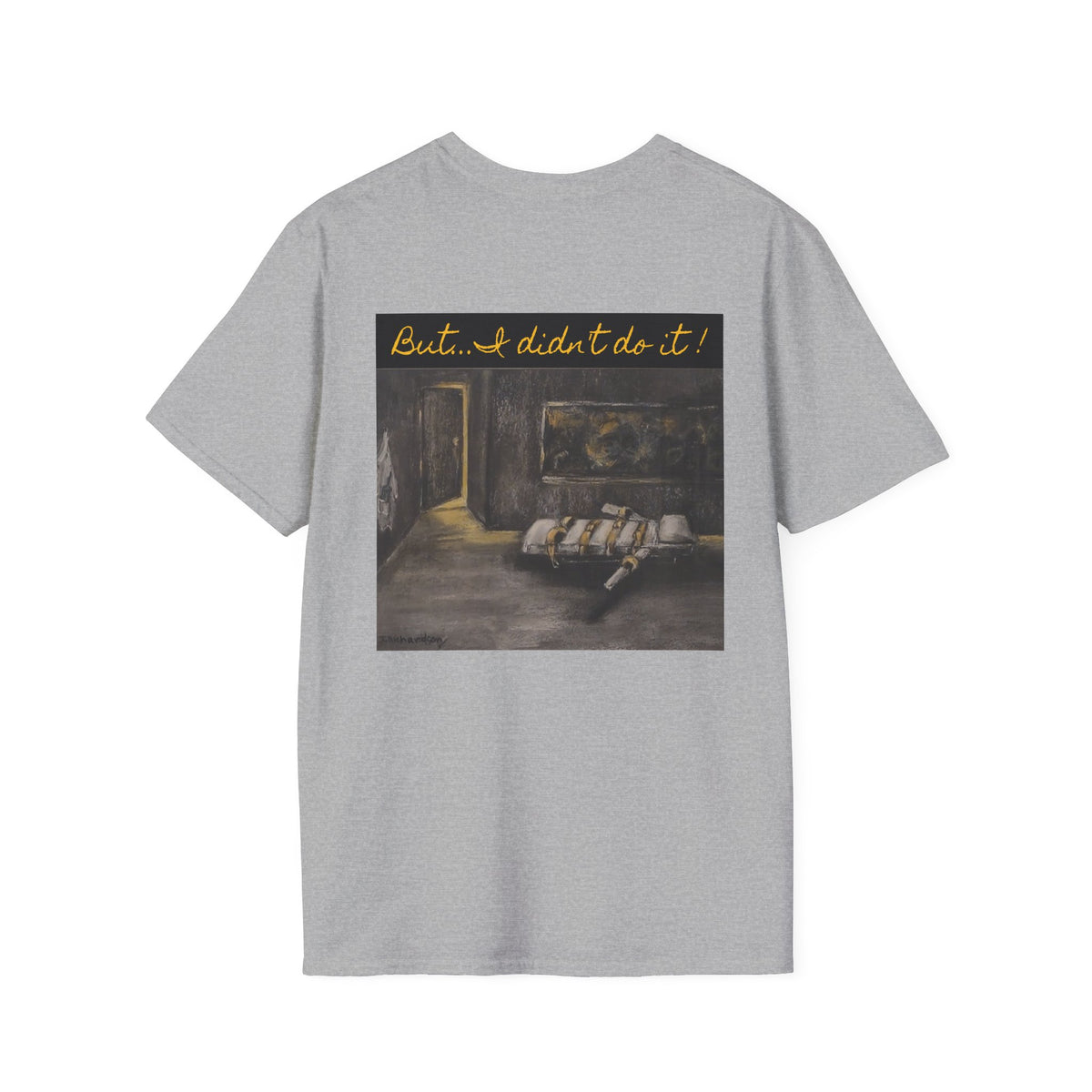 Lethal Injection Table 'I Didn't Do It!' T-Shirt | Minimal Script Logo