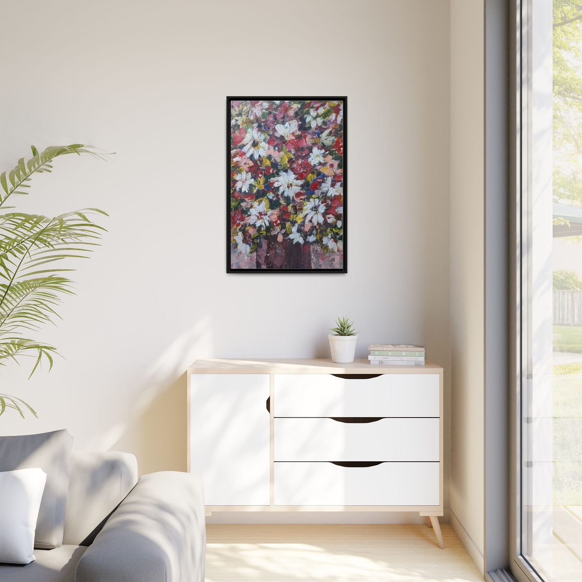 Daisies Floral Painting Matte Canvas Framed | Flower Art Wall Decor