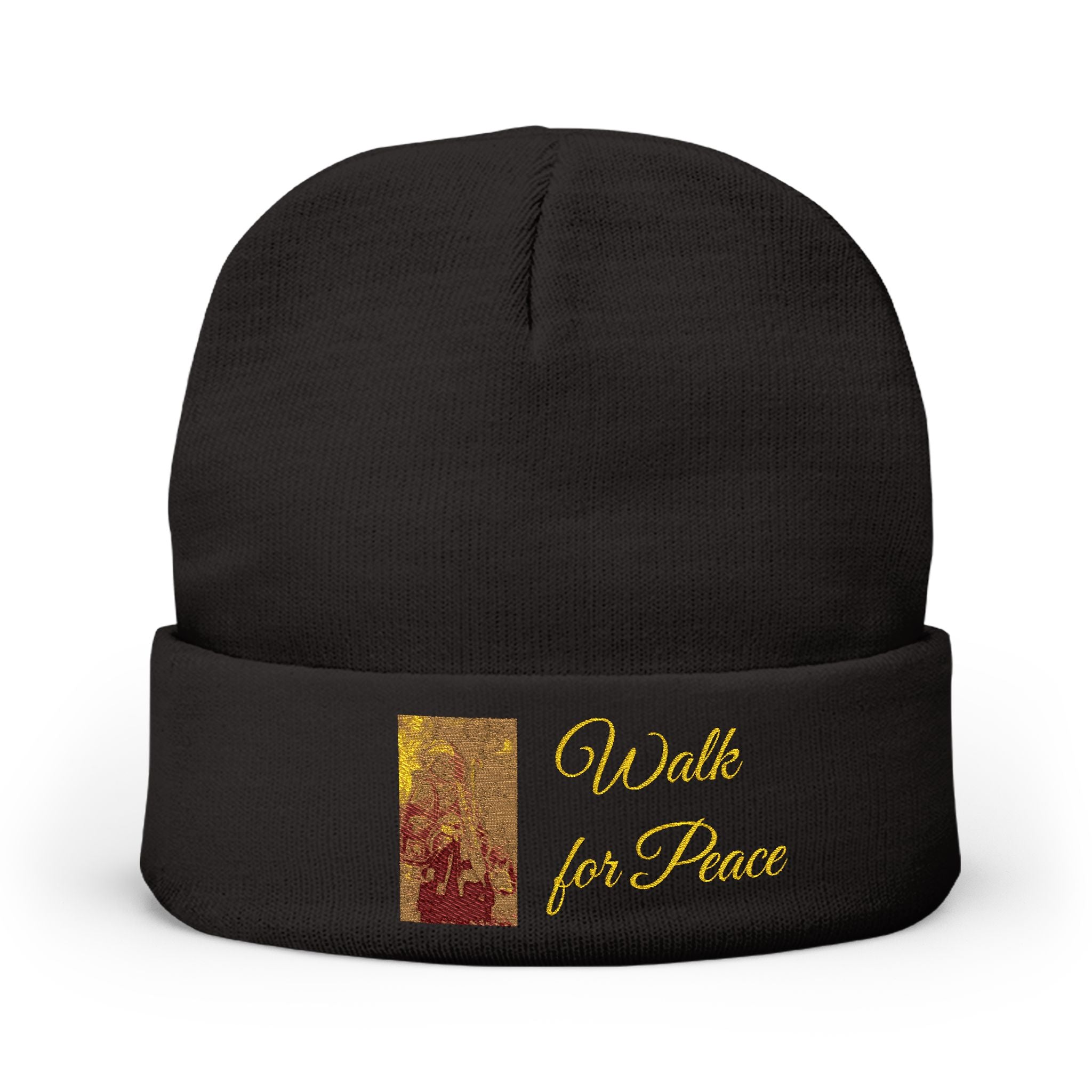 Embroidered Knit Beanie – Monks' "Walk for Peace'