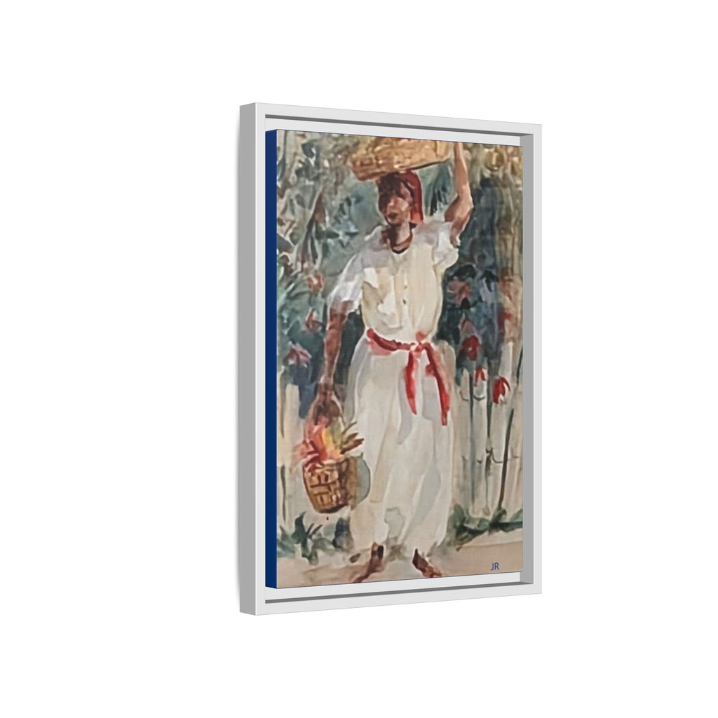 Tropical Market Woman Framed Watercolor Wall Art