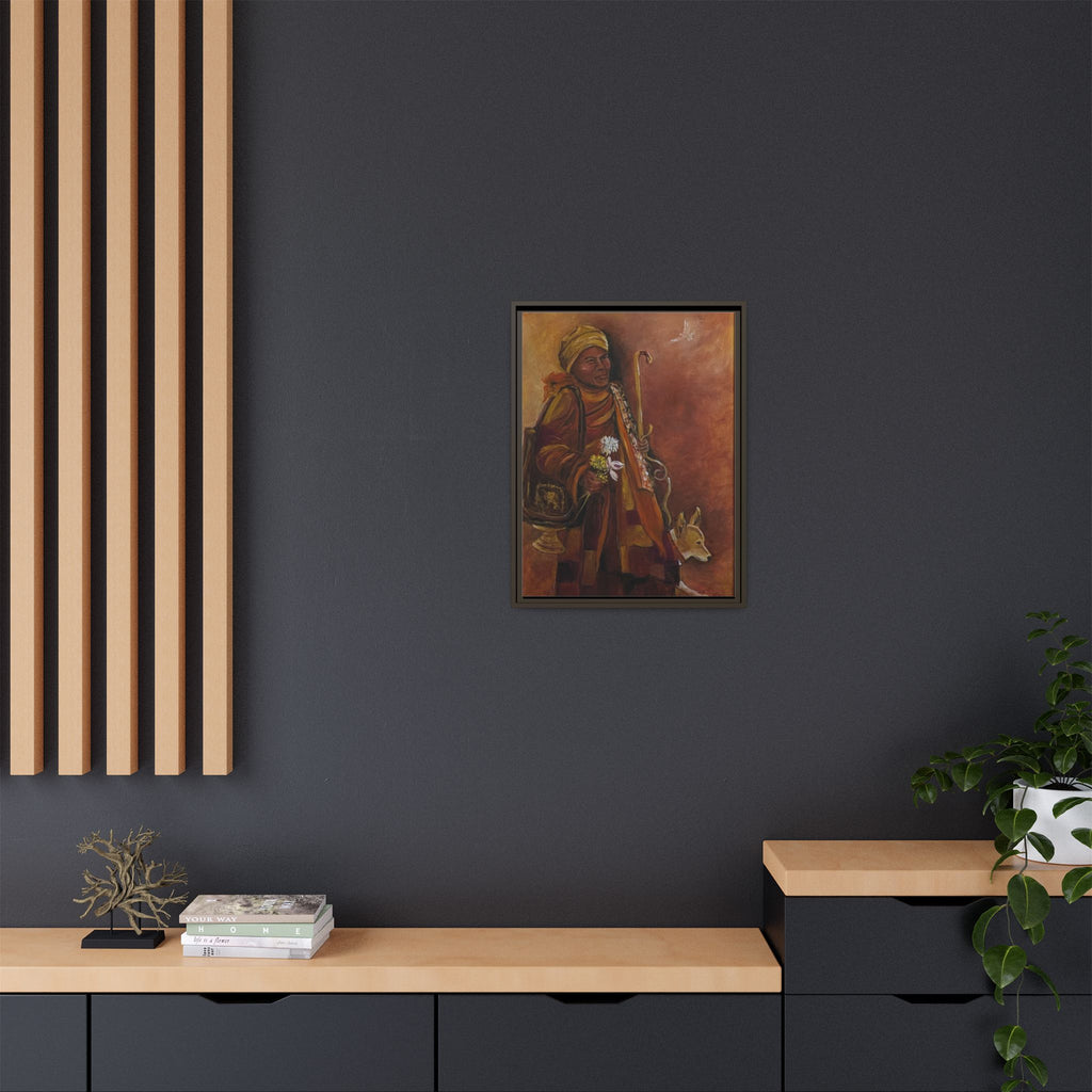 Monk & Dog & Dove Matte Canvas Framed | Earth Tone Wall Art
