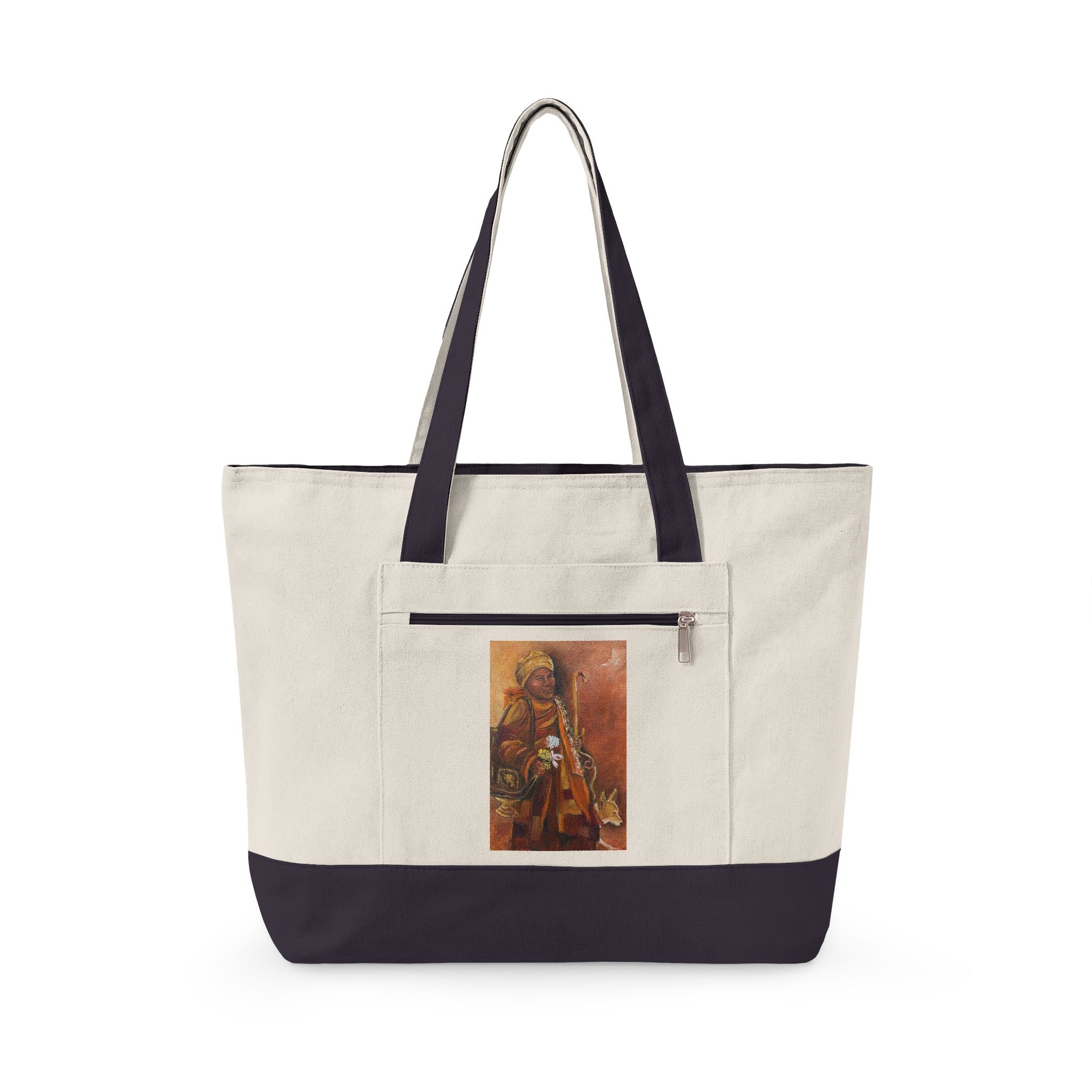 "Walk for Peace" Canvas Tote Bag — Boho Tribal Warrior Art Print Zippered Tote