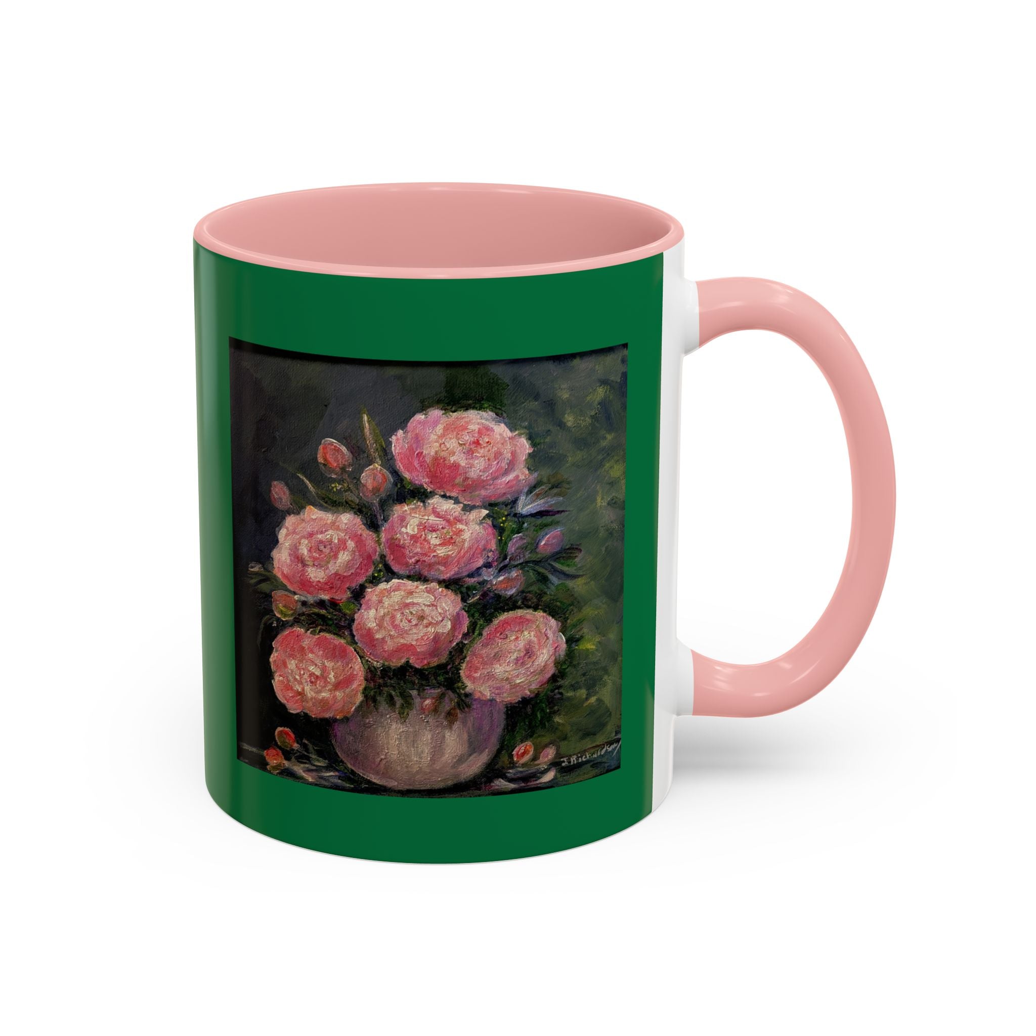 Pink Peony Bouquet Accent Coffee Mug — Floral Tea Cup for Garden Lovers