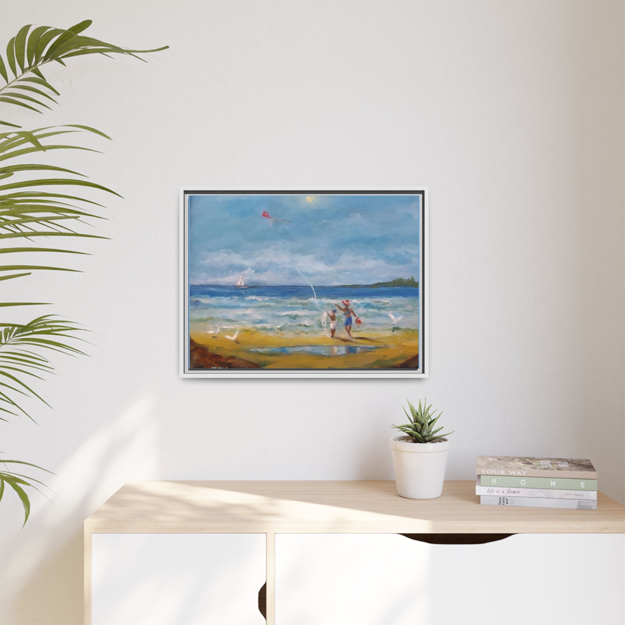 Kite on shore Framed Matte Canvas Wall Art