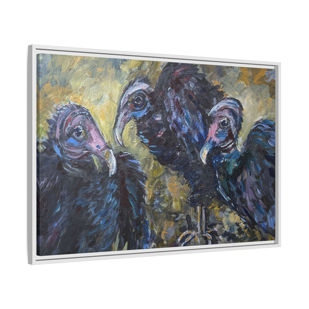 3 Vultures Painting  Framed Matte Canvas