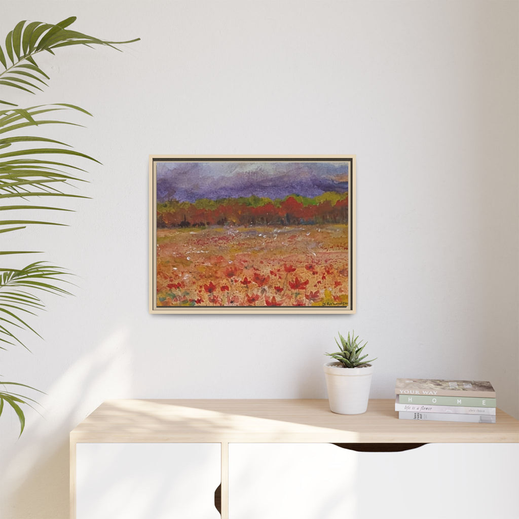 Framed Canvas Wall Art – Autumn Wildflower Meadow Landscape Painting