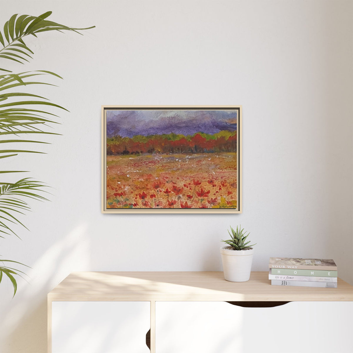 Framed Canvas Wall Art – Autumn Wildflower Meadow Landscape Painting